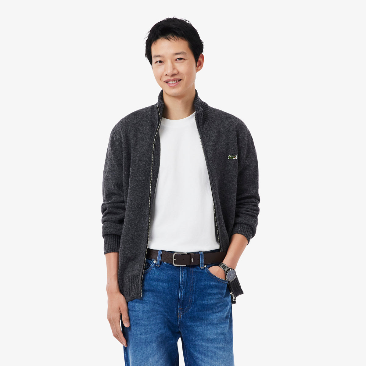 LACOSTE Grained Leather Belt Men