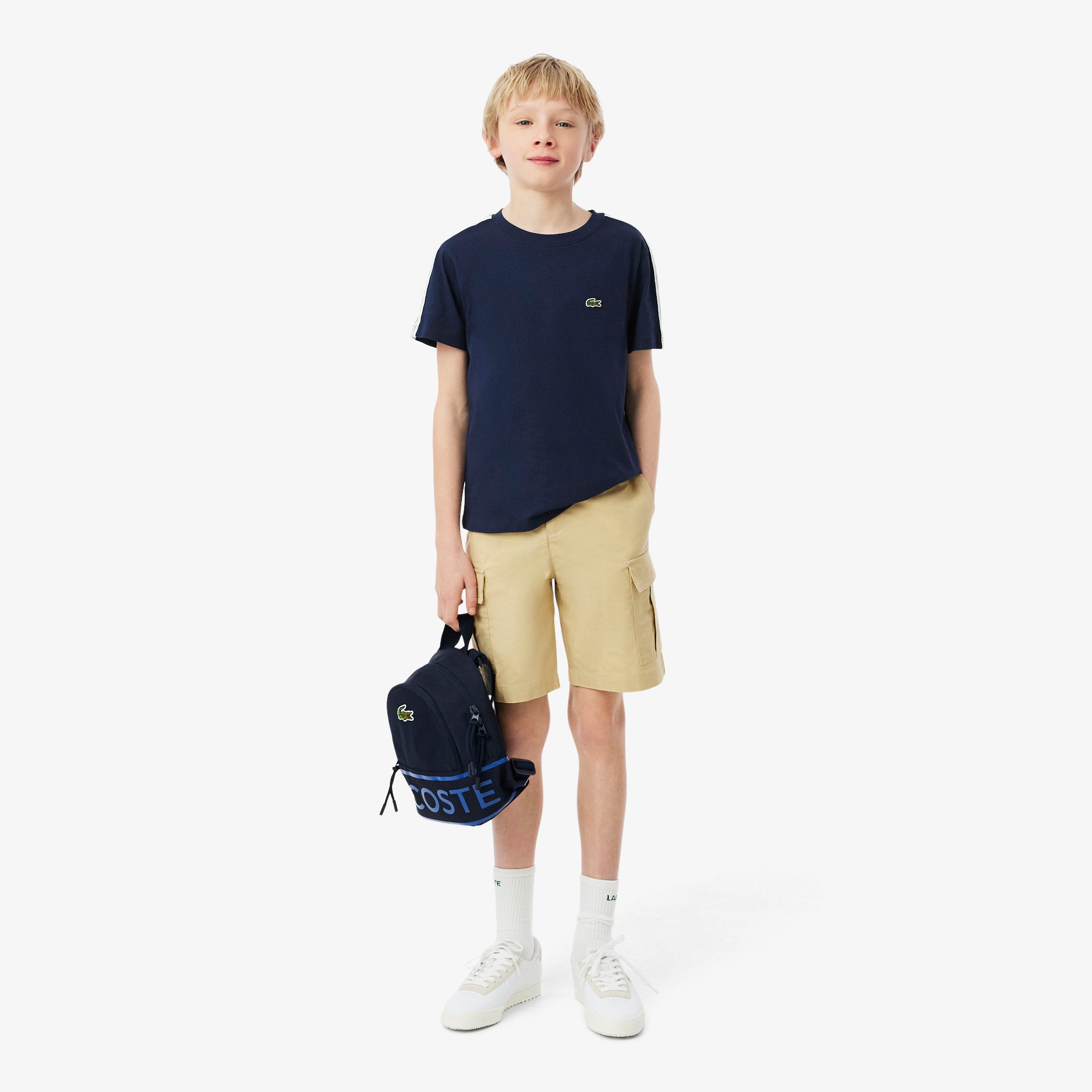 LACOSTE Logo Stripe Cotton Kids T-shirt