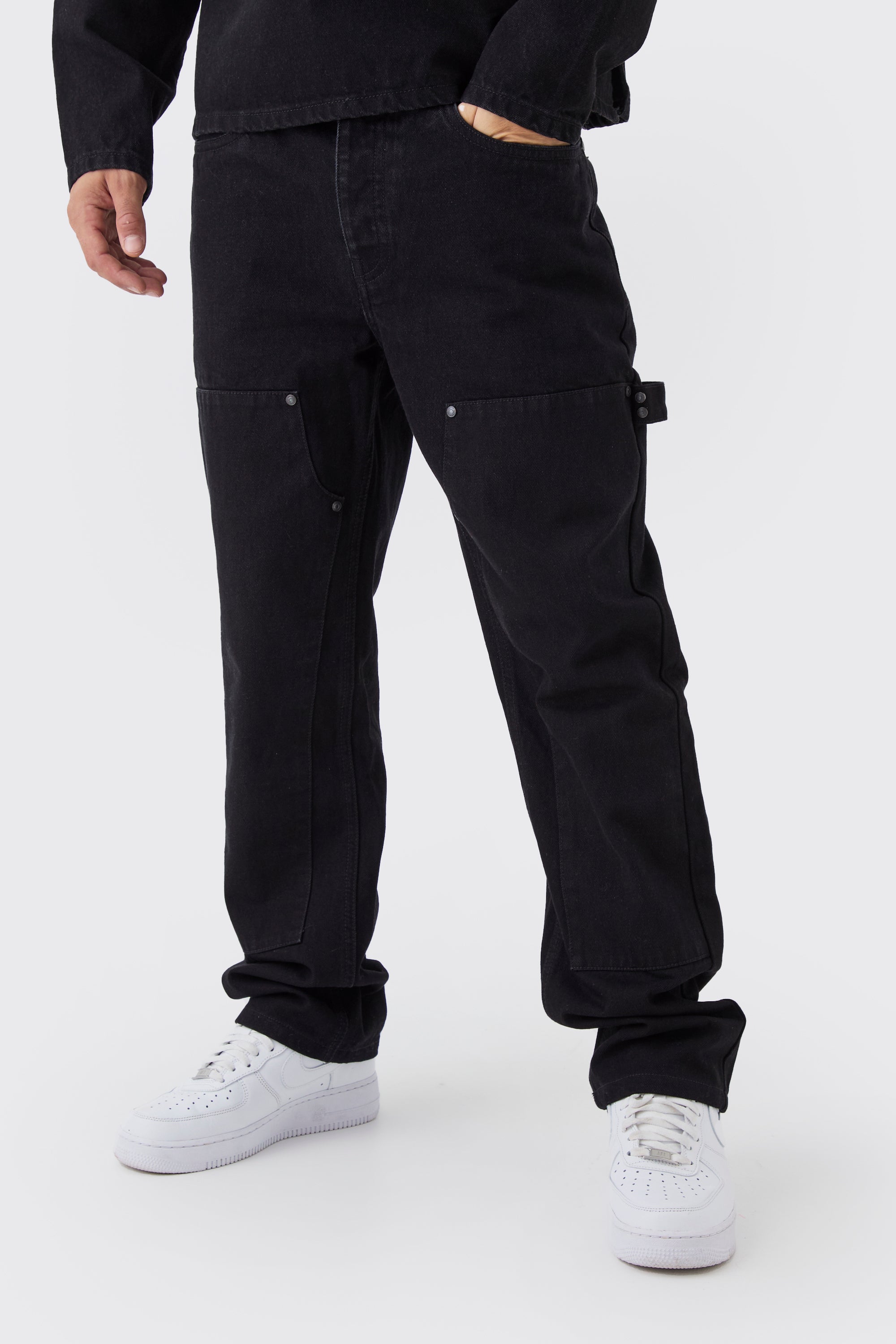 BOOHOOMAN Straight Leg Carpenter Black Jeans