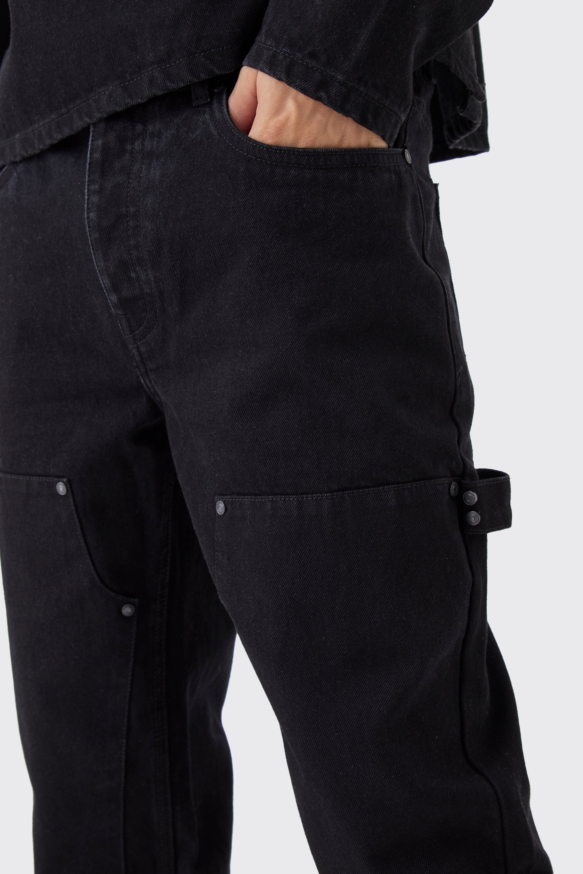 BOOHOOMAN Straight Leg Carpenter Black Jeans