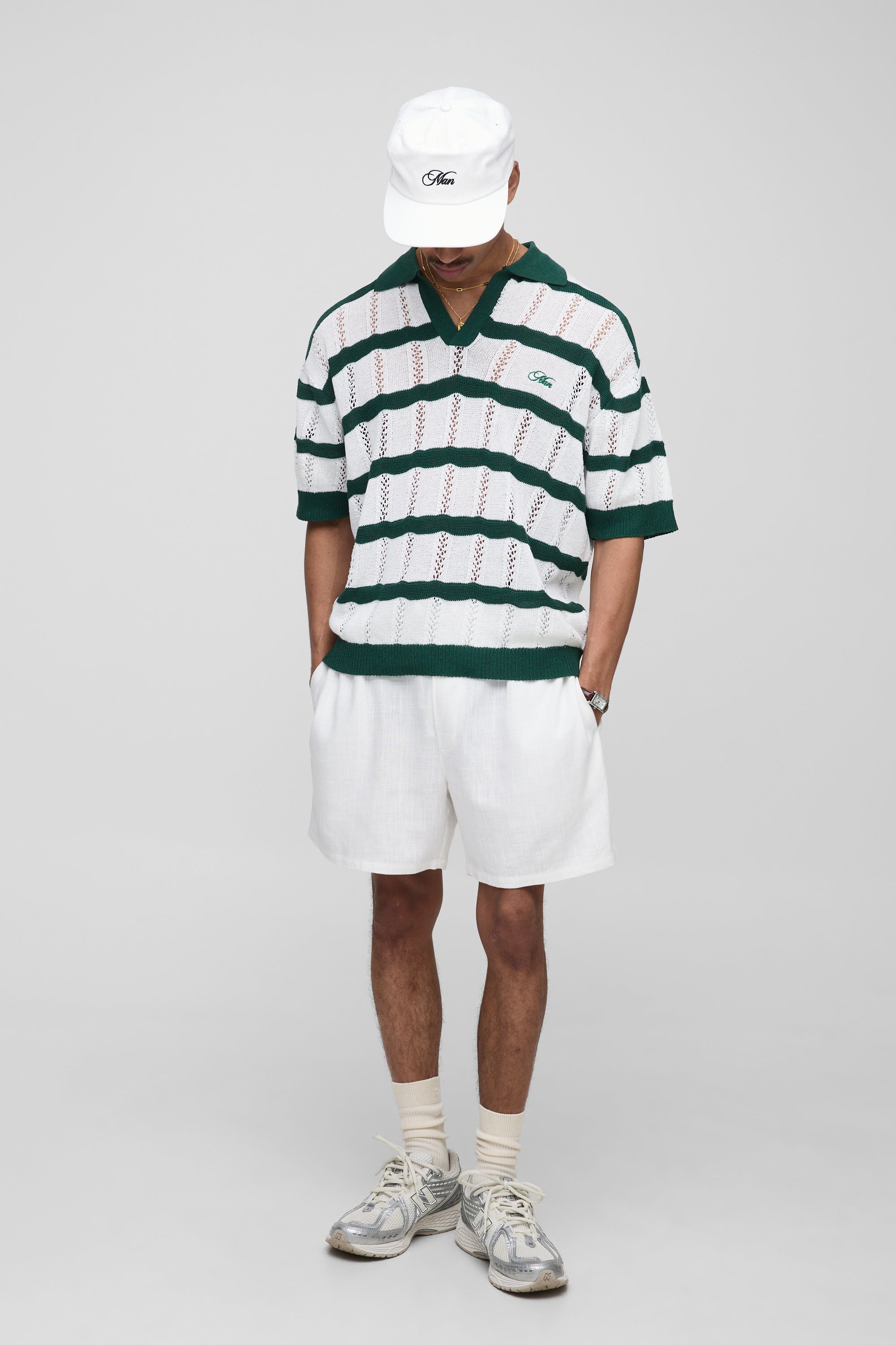 BOOHOOMAN Half & Half Waistband Relaxed Fit Linen Blend Shorts