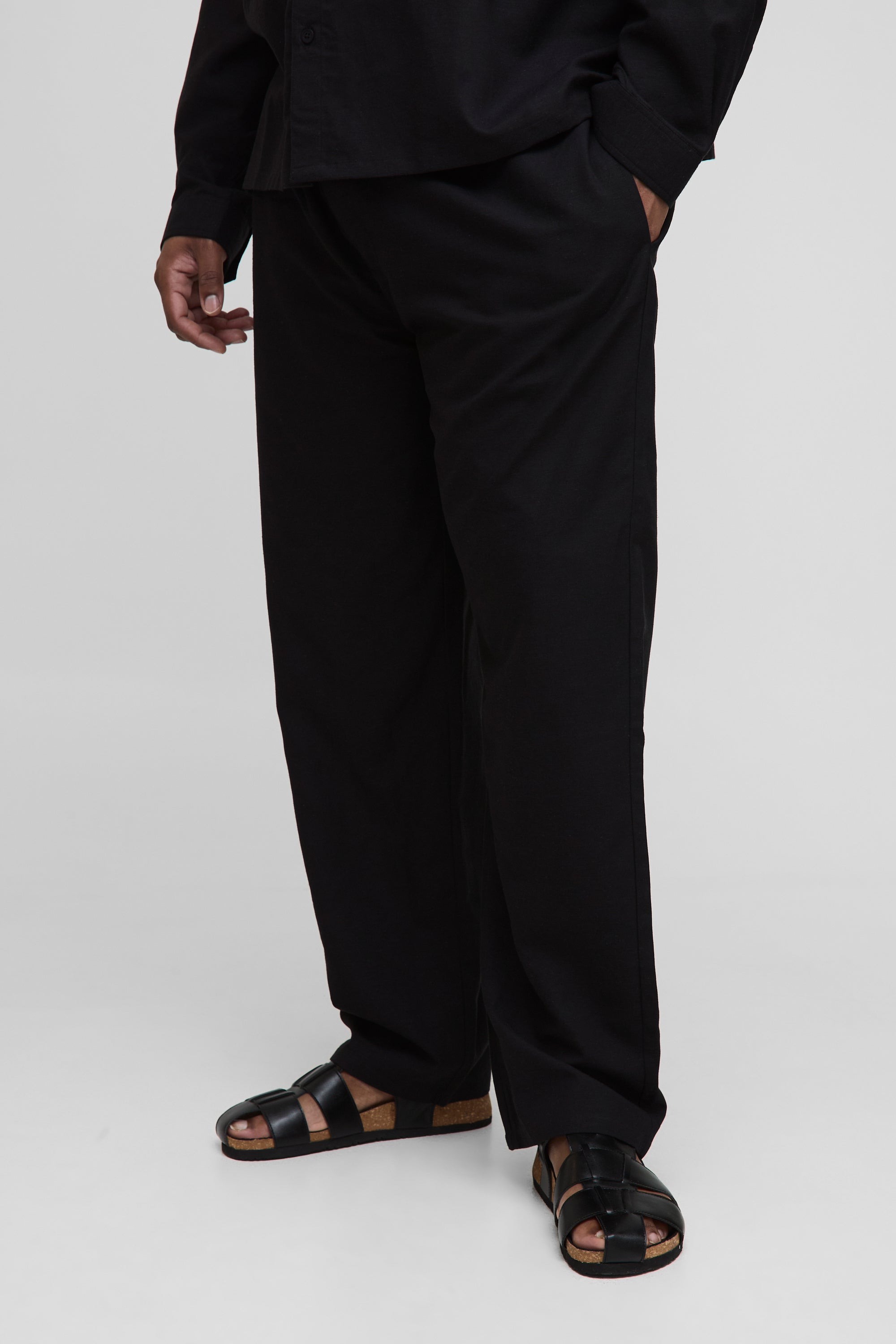BOOHOOMAN Plus Linen Look Elasticated Waist Straight Leg Trousers