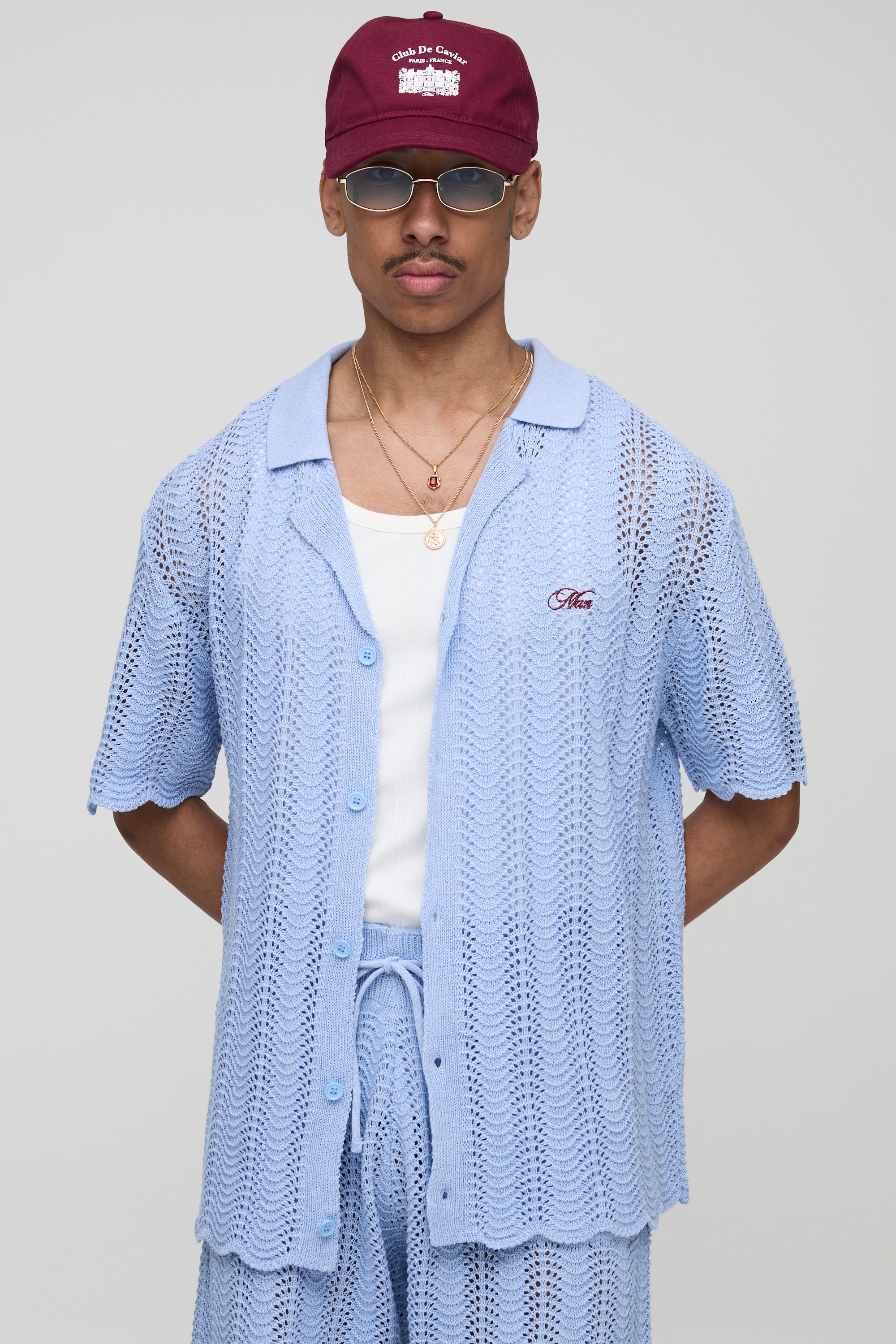 BOOHOOMAN Man Embroidered Relaxed Crochet Wavy Knitted Shirt