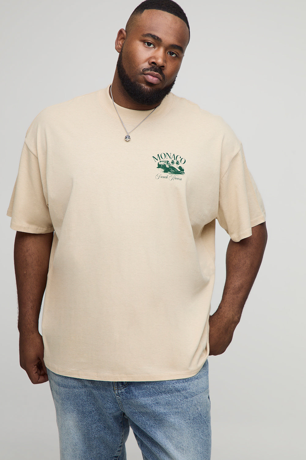 BOOHOOMAN Plus Oversized Monaco Racing Print T-Shirt