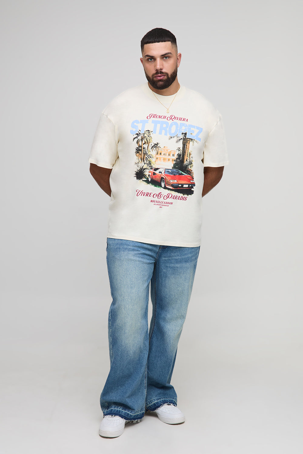 BOOHOOMAN Plus Oversized Extended Neck French Riviera T-Shirt