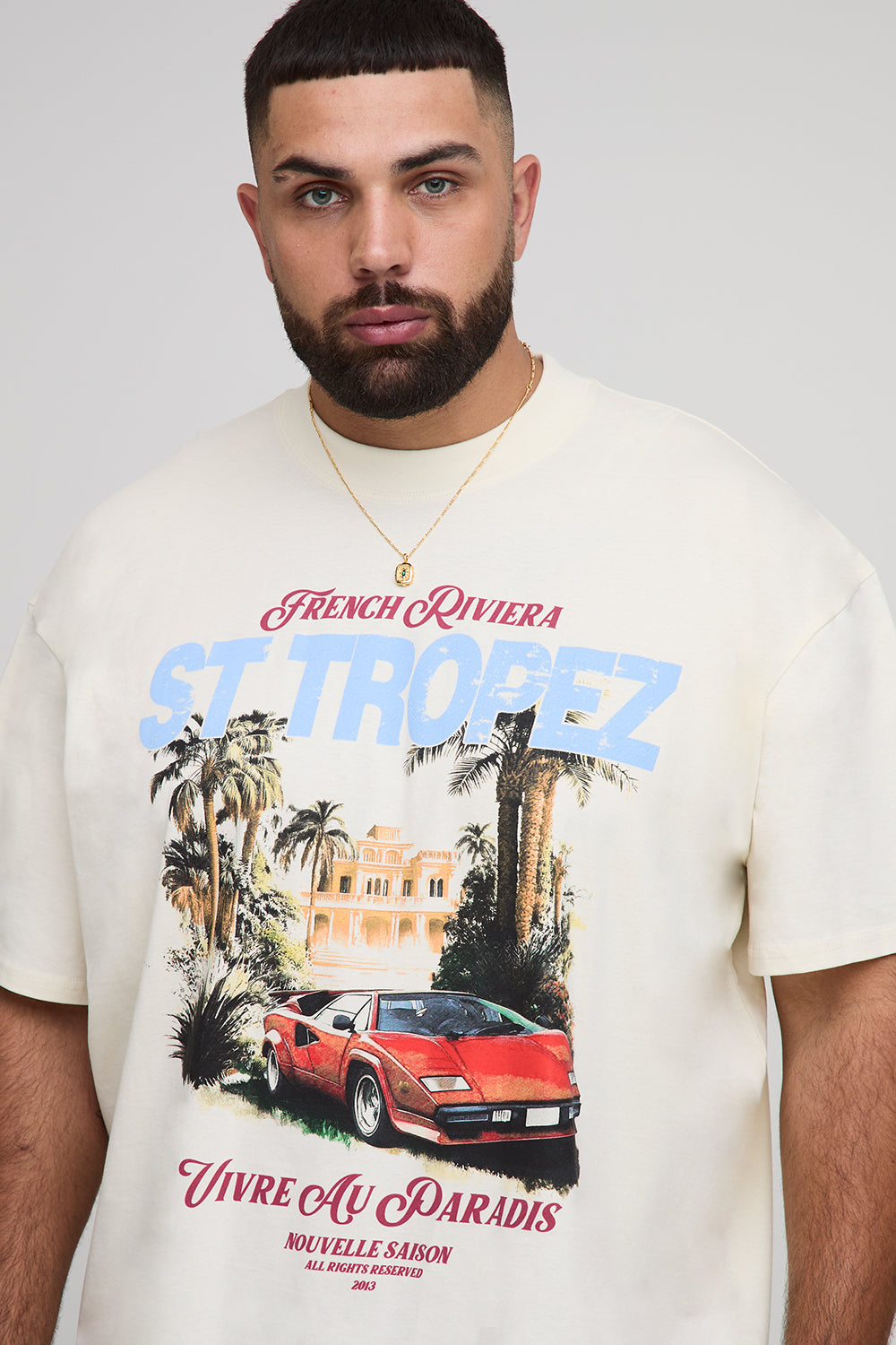 BOOHOOMAN Plus Oversized Extended Neck French Riviera T-Shirt
