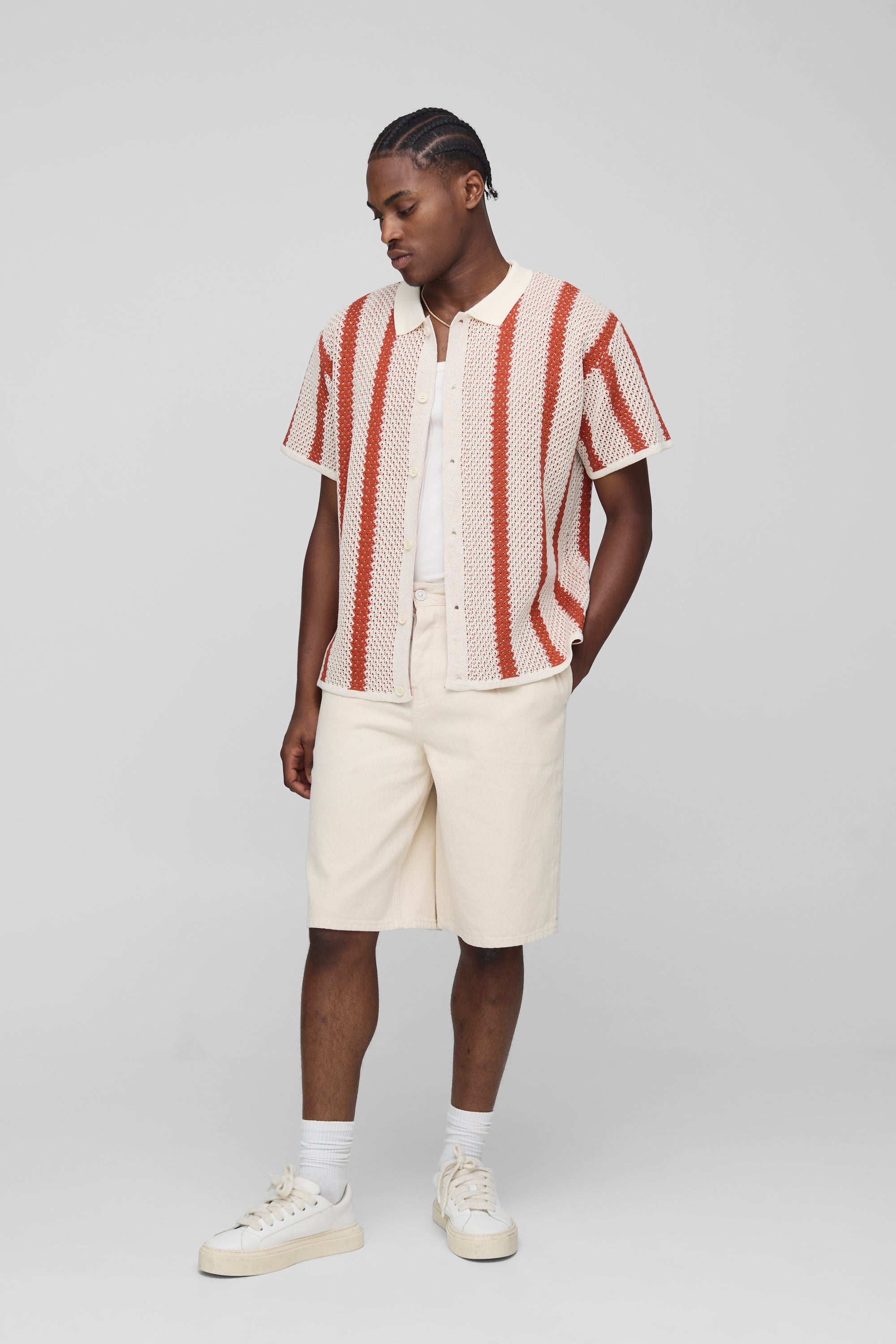 BOOHOOMAN Regular Fit Stripe Knitted Shirt