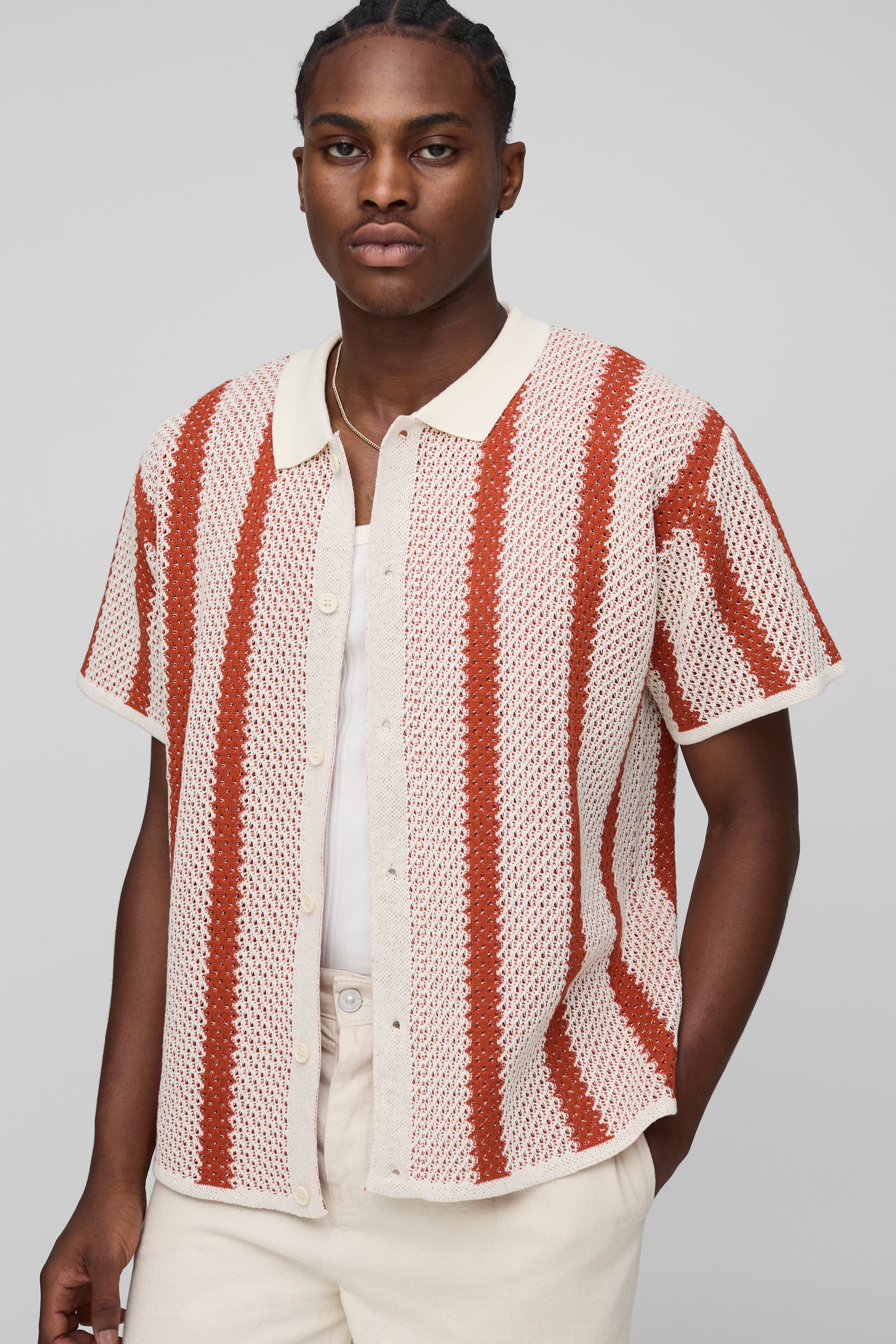 BOOHOOMAN Regular Fit Stripe Knitted Shirt