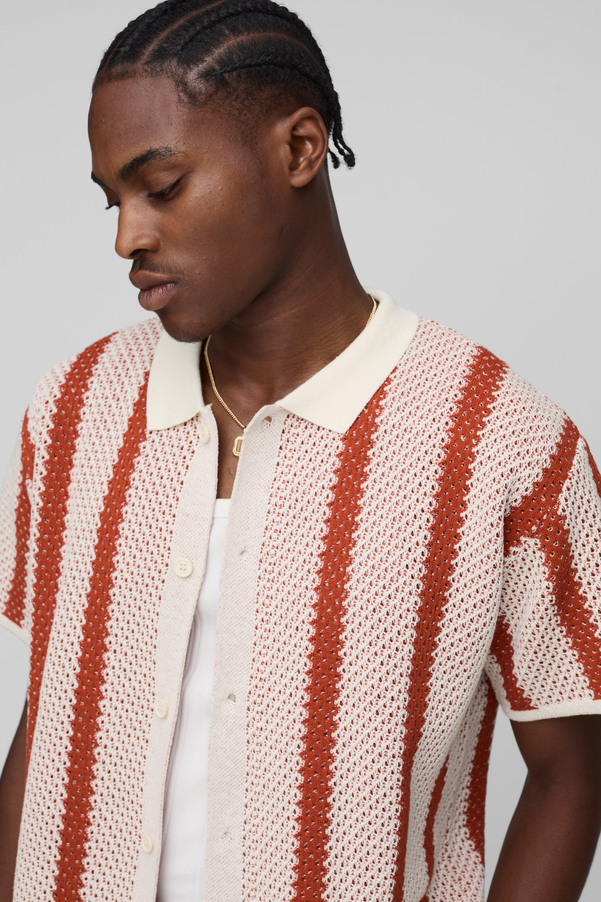 BOOHOOMAN Regular Fit Stripe Knitted Shirt