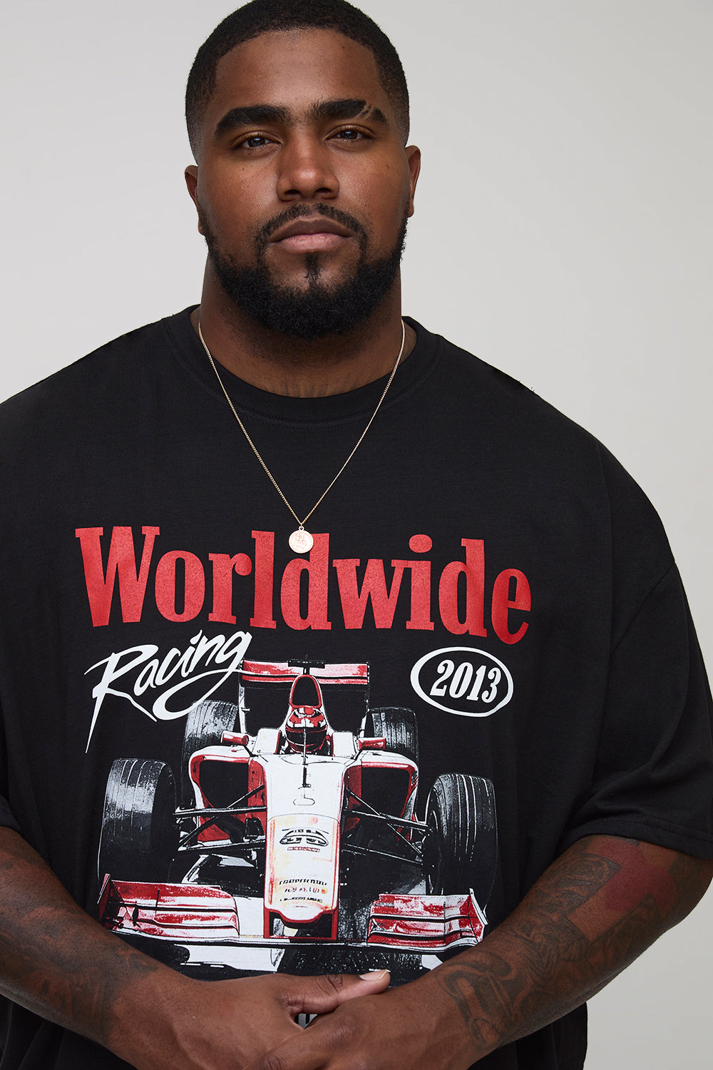 BOOHOOMAN Plus Oversized Worldwide Racing Print T-Shirt
