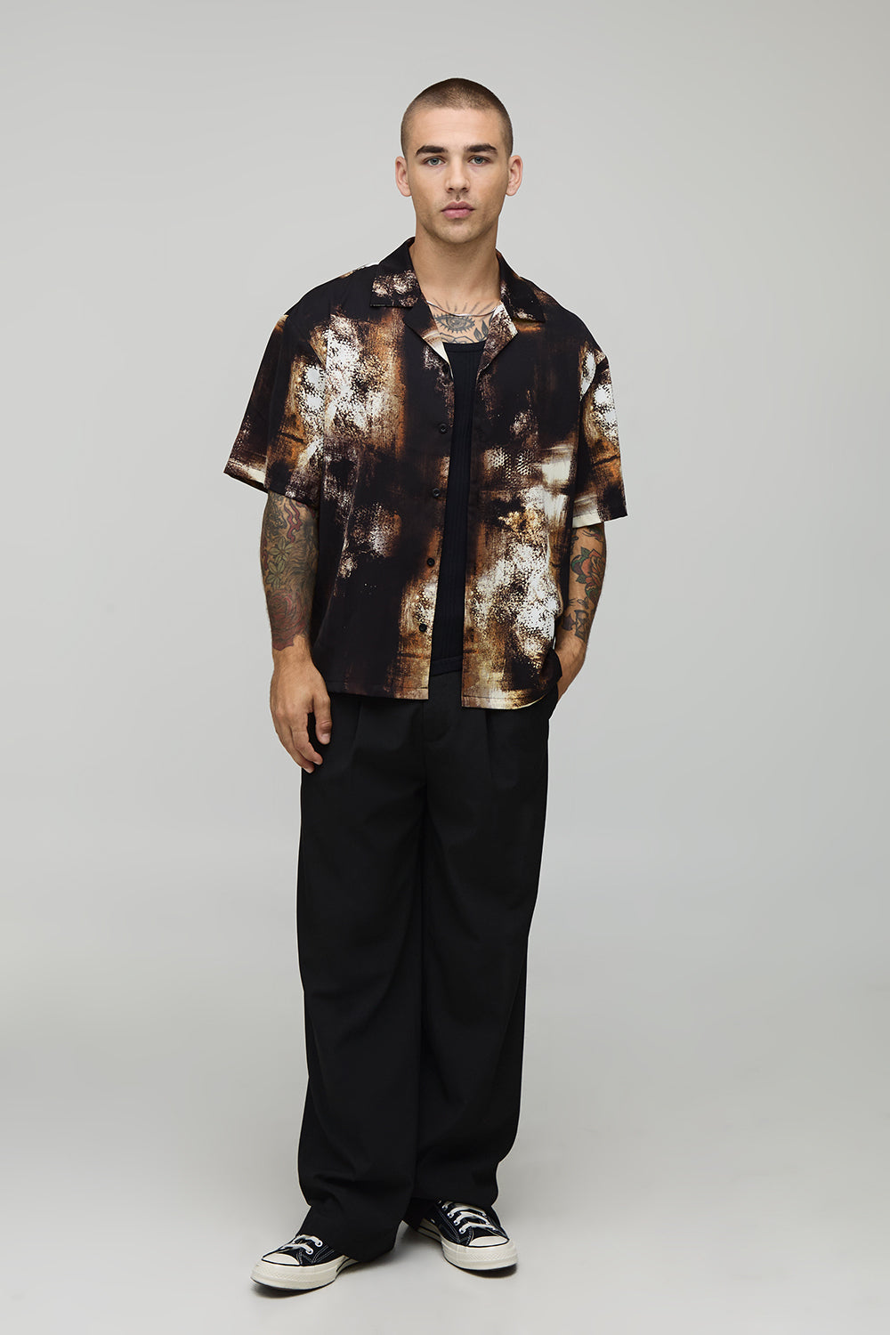 BOOHOOMAN Distorted Print Short Sleeve Oversized Shirt