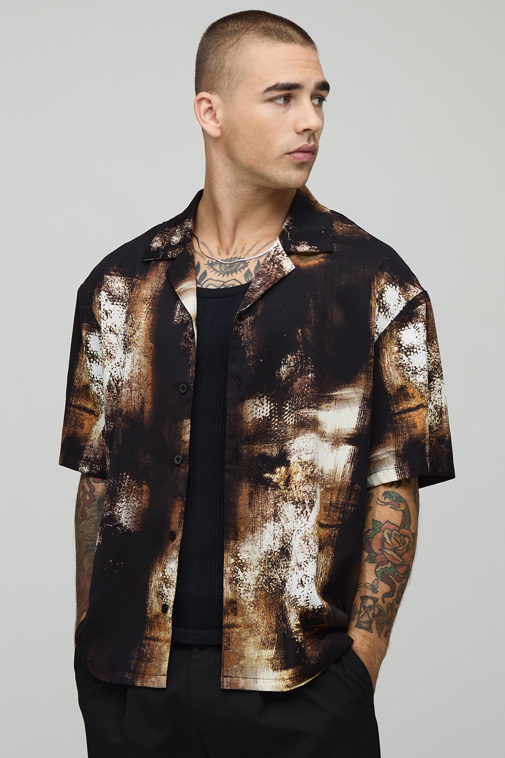BOOHOOMAN Distorted Print Short Sleeve Oversized Shirt