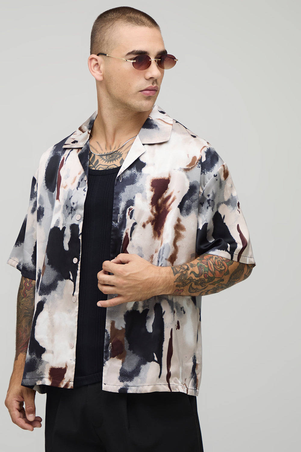 BOOHOOMAN Distorted Print Short Sleeve Oversized Shirt