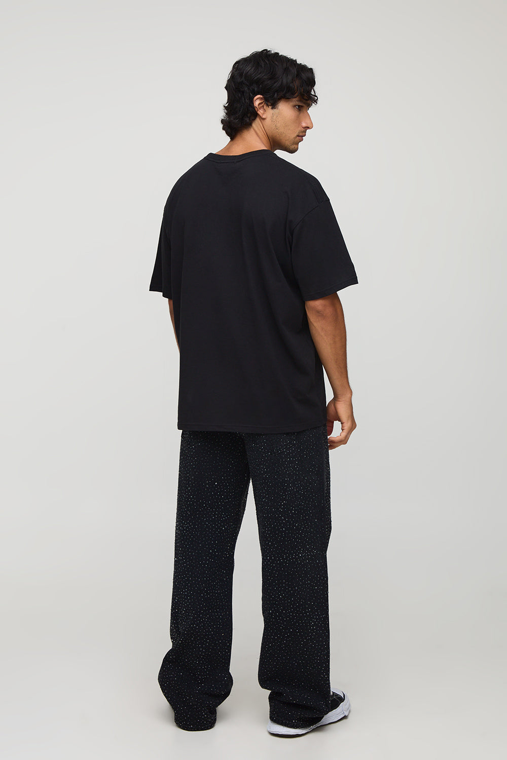 BOOHOOMAN Black Oversized Floral Rhinestone T-Shirt