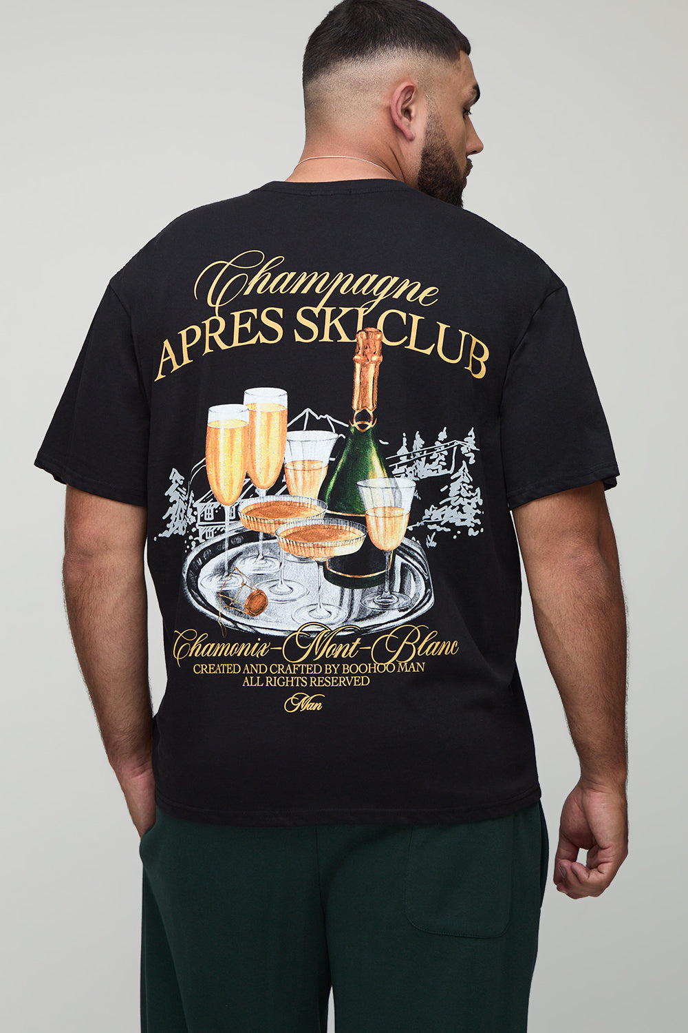 BOOHOOMAN Plus Oversized Man Script Après Ski Champagne Print T-Shirt