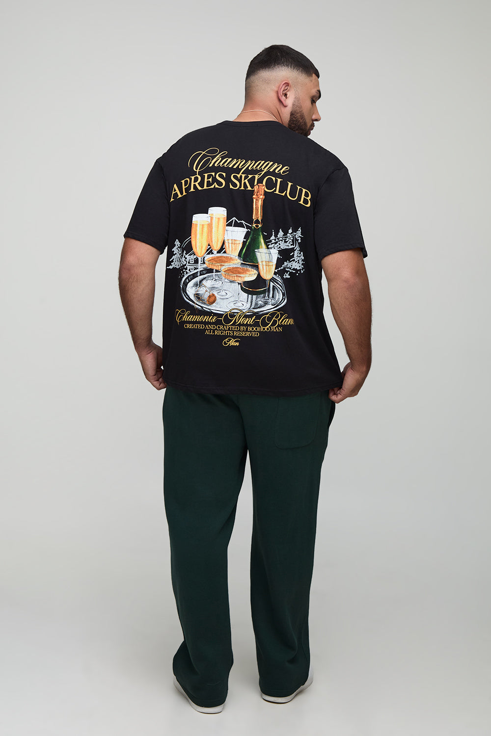 BOOHOOMAN Plus Oversized Man Script Après Ski Champagne Print T-Shirt