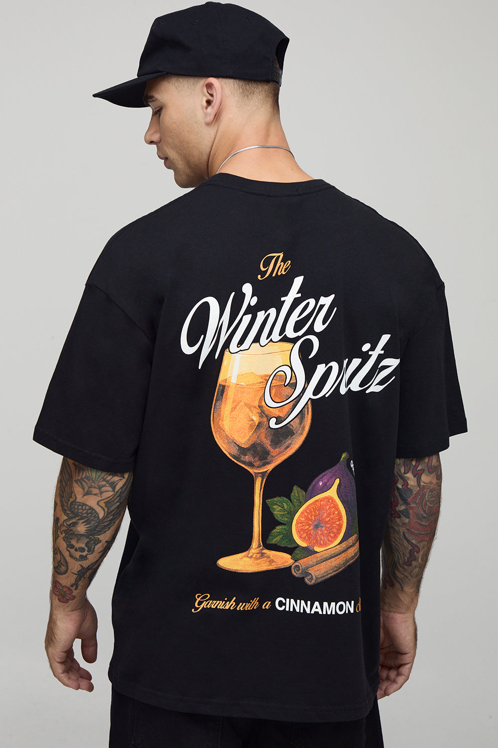 BOOHOOMAN Black Oversized Spritz Printed T-Shirt