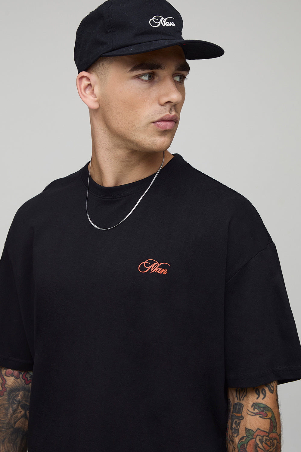 BOOHOOMAN Black Oversized Spritz Printed T-Shirt