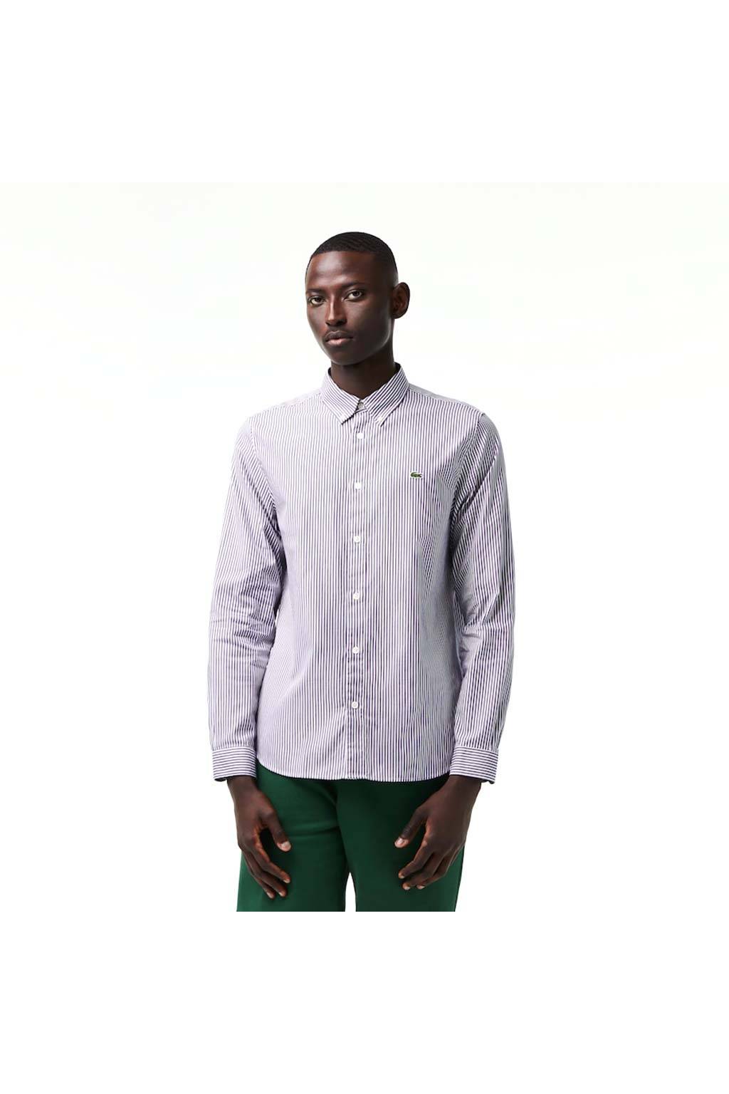 Lacoste Men's Regular Fit Striped Cotton Shirt - 37 - XS/S / 522 / White/Blue - Lacoste Apparel THE MIX