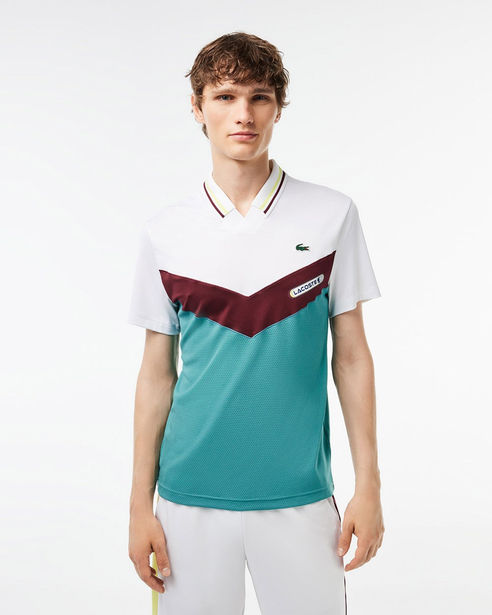 Lacoste Slim Fit Tennis X Daniil Medvedev Seamless Effect Polo Shirt - 3 - S / Q7I / White/Flashy Yellow/Bordeaux/Blue - Lacoste Apparel THE MIX