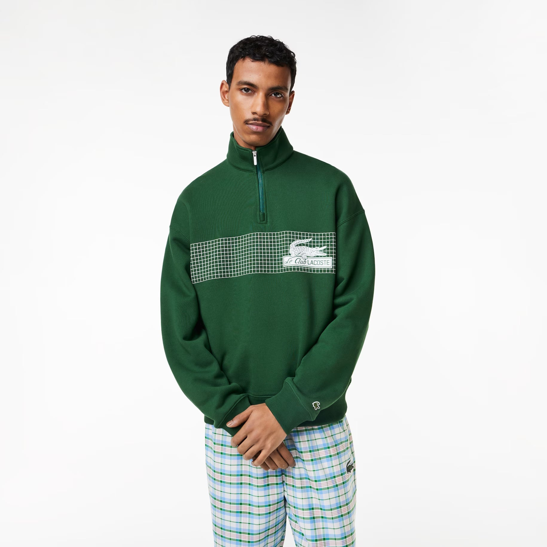 Men’s Lacoste Zip Neck Loose Fit Organic Cotton Sweatshirt - L / Green / 132 - Lacoste SWEATERS THE MIX