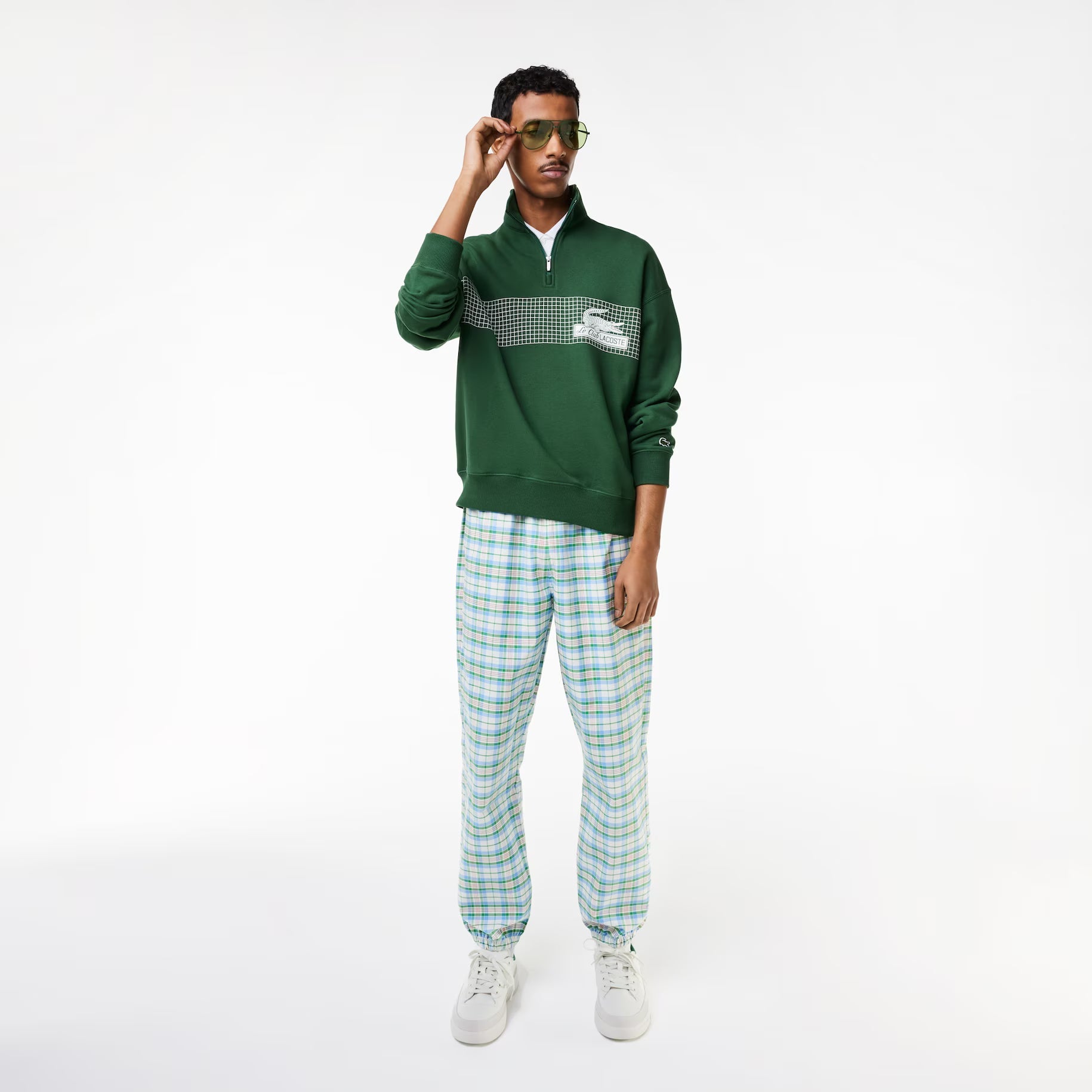Men’s Lacoste Zip Neck Loose Fit Organic Cotton Sweatshirt - XL / Green / 132 - Lacoste SWEATERS THE MIX