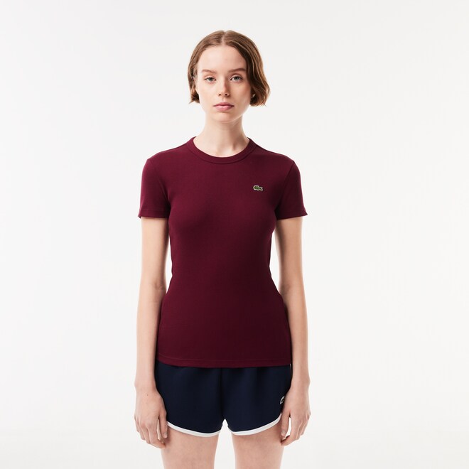 Lacoste Women's Slim Fit Organic Cotton T-shirt - 34 / YUP / Bordeaux - Lacoste Apparel THE MIX
