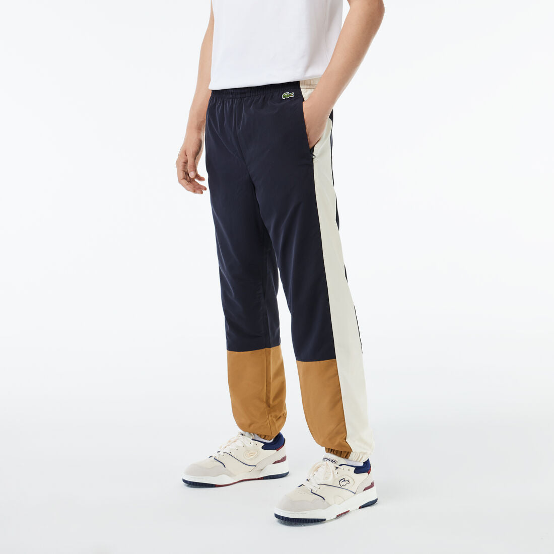 Lacoste Showerproof Colourblock Sportsuit Track Pants - 3 - S / RHI / Navy Blue/Brown/White - Lacoste Apparel THE MIX