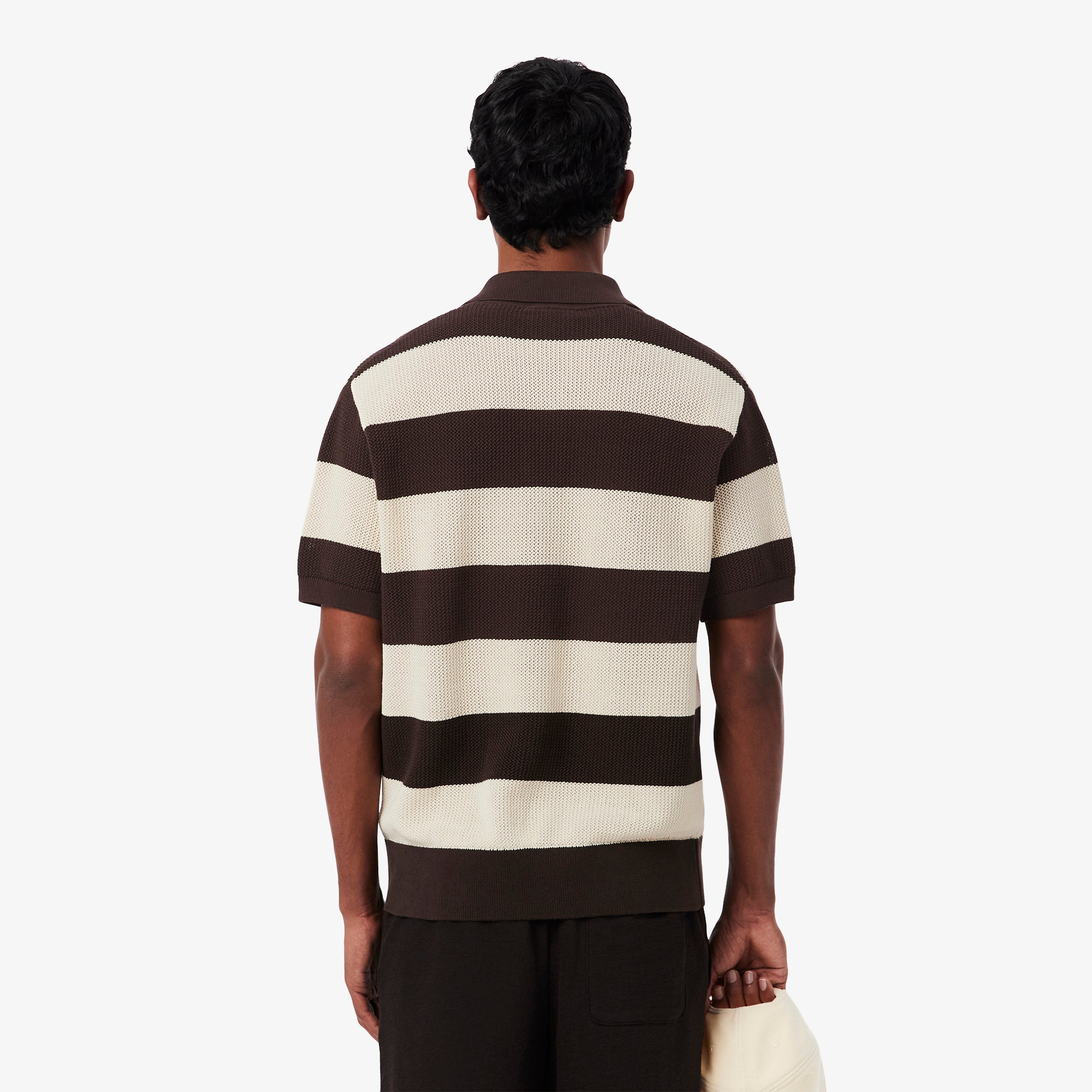LACOSTE Short Sleeved Striped Polo Collar Sweater