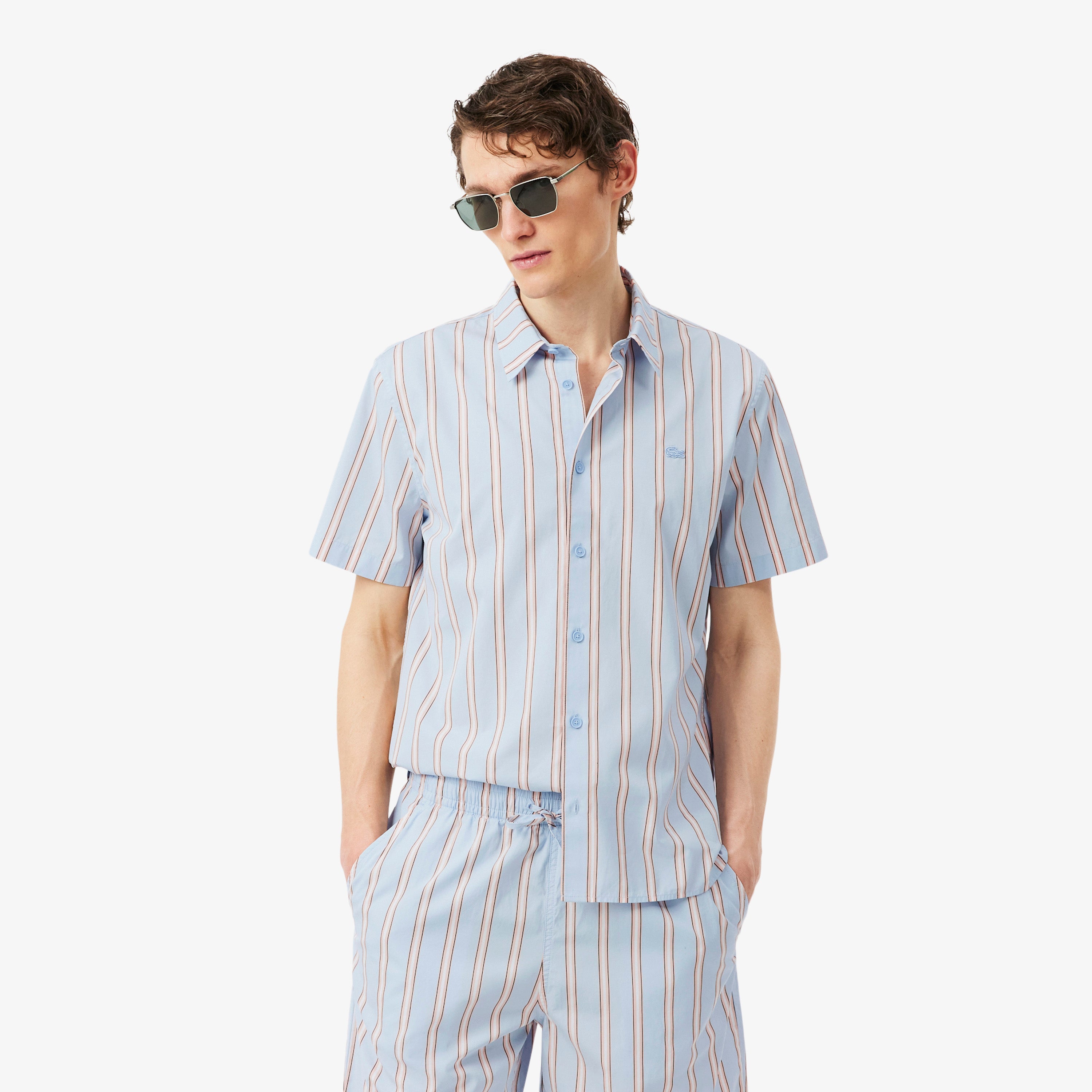 LACOSTE Regular Fit Striped Poplin Shirt