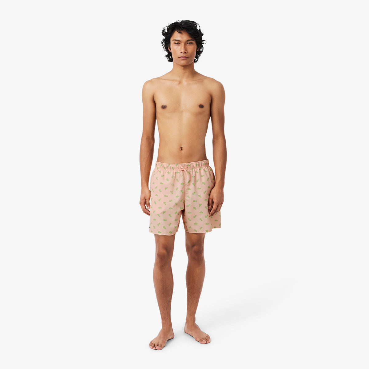 LACOSTE Mid Length Crocodile Print Swim Trunks Men
