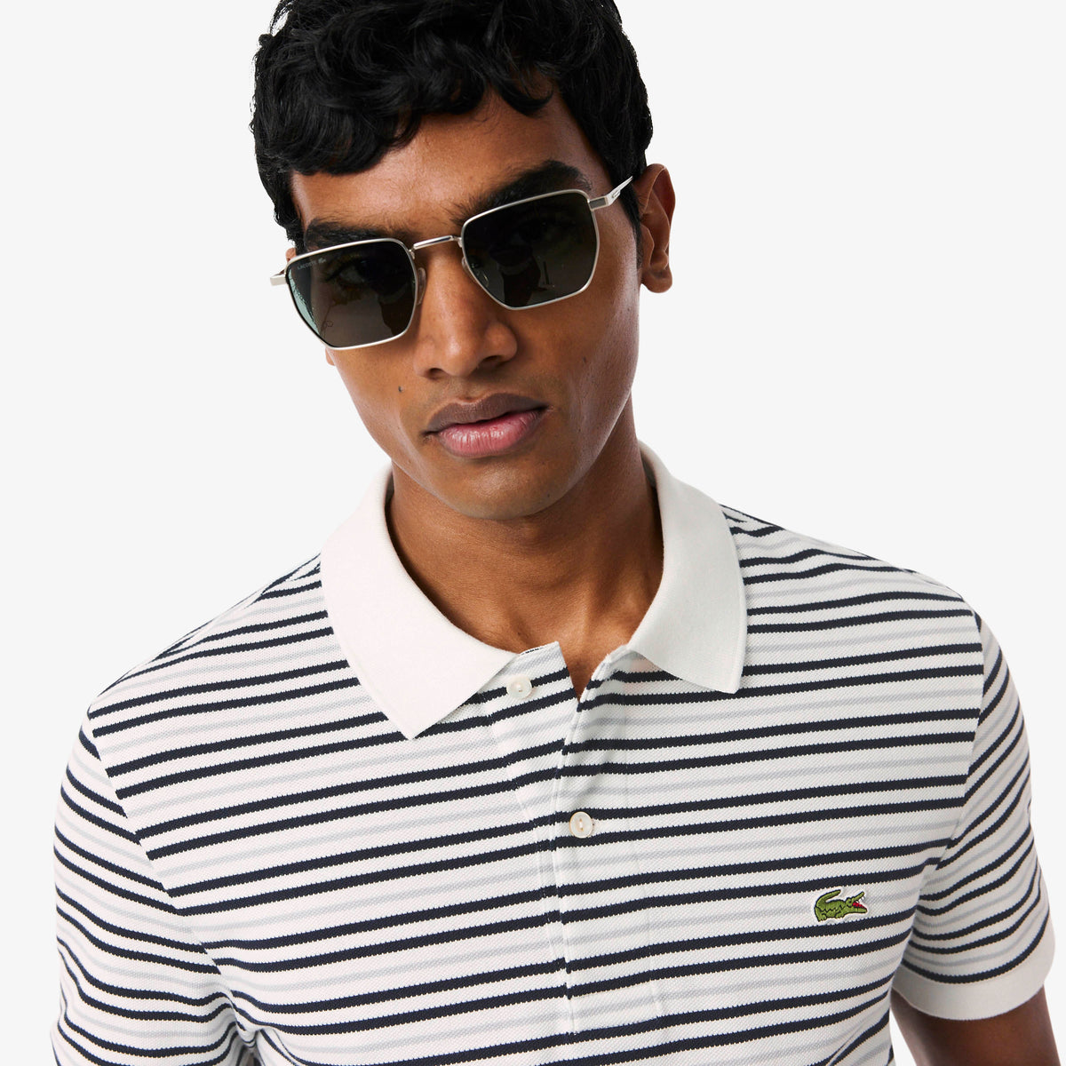 LACOSTE Regular Fit Striped Petit Piqué Polo Shirt