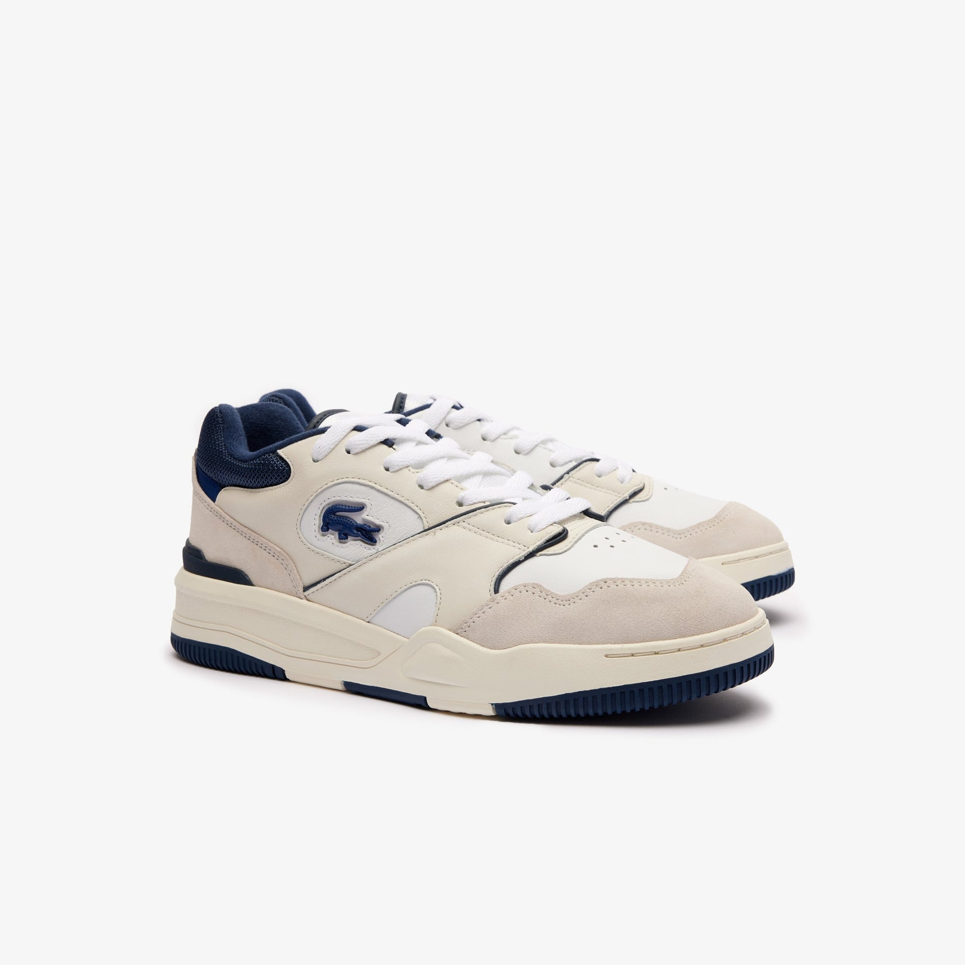 Lacoste Men's Lineshot Leather Logo Trainers - 8 / 042-White Navy - Lacoste Footwear THE MIX