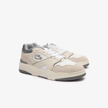 Lacoste Men's Lineshot Leather Logo Trainers - 8 / 081-White Grey - Lacoste Footwear THE MIX