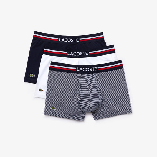 Lacoste Pack Of 3 Iconic Trunks With Three-Tone Waistband - 4-M / 525-Navy Blue/White - Lacoste Apparel THE MIX