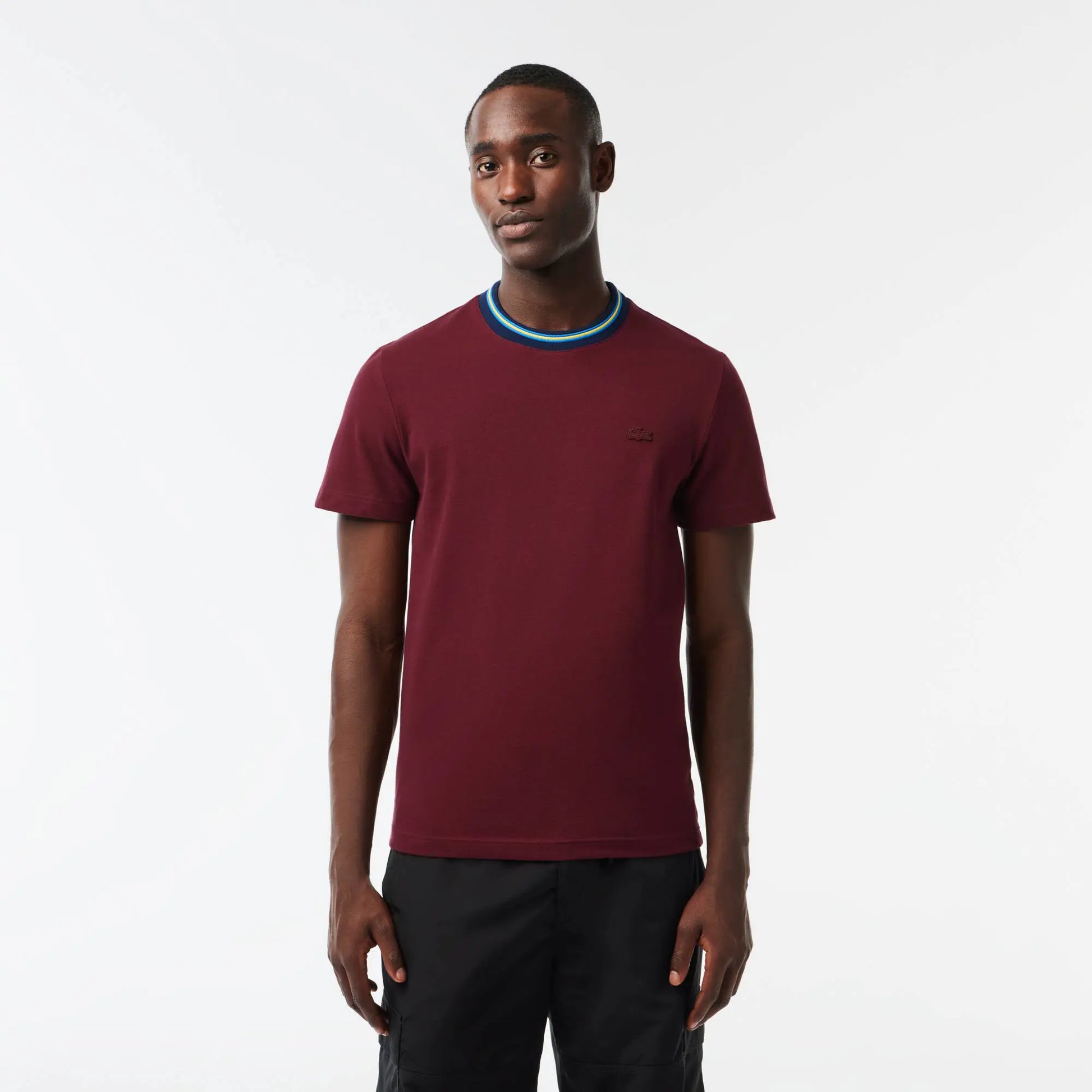 Stripe Collar Stretch Piqué T-shirt - Bordo / M - Lacoste Apparel THE MIX