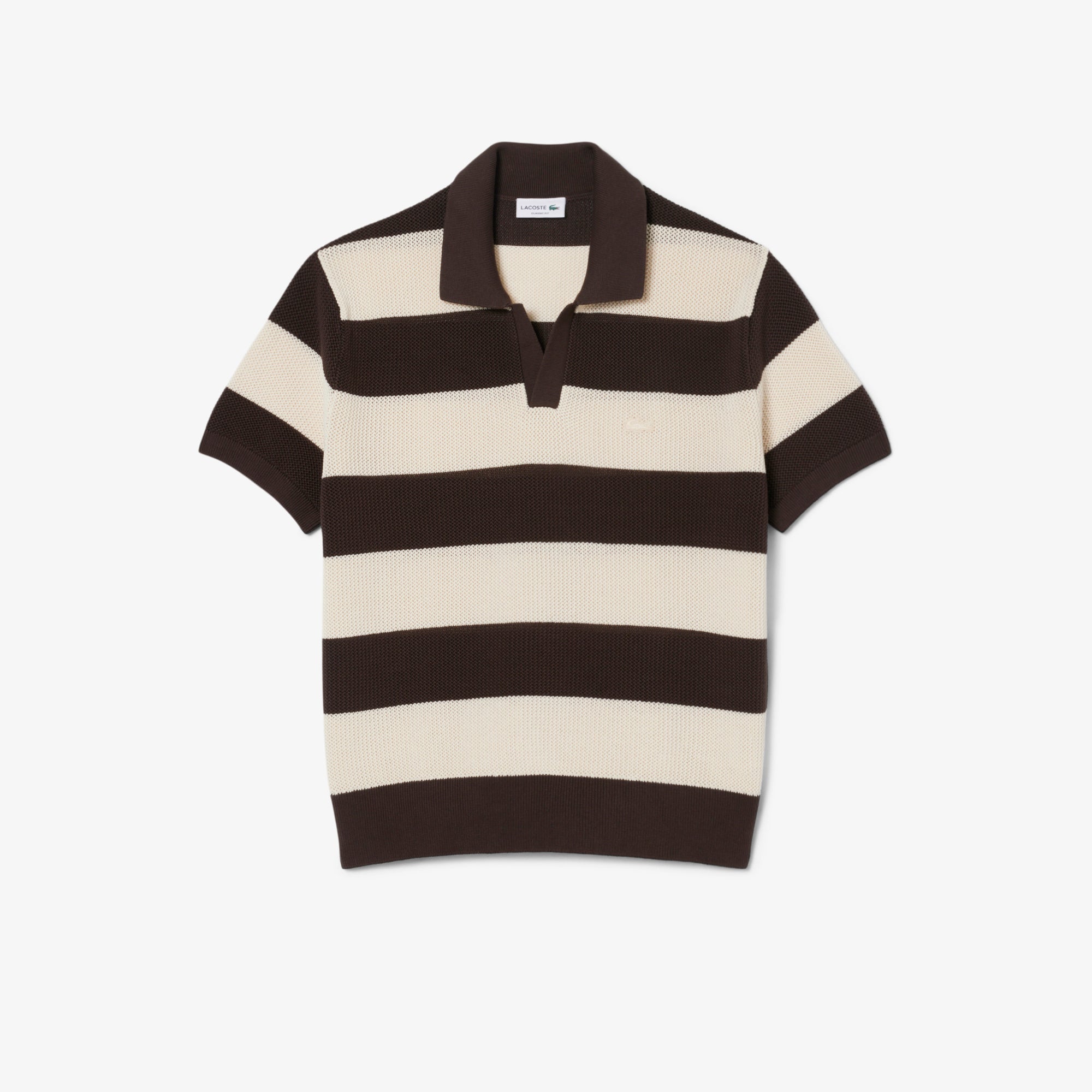LACOSTE Short Sleeved Striped Polo Collar Sweater