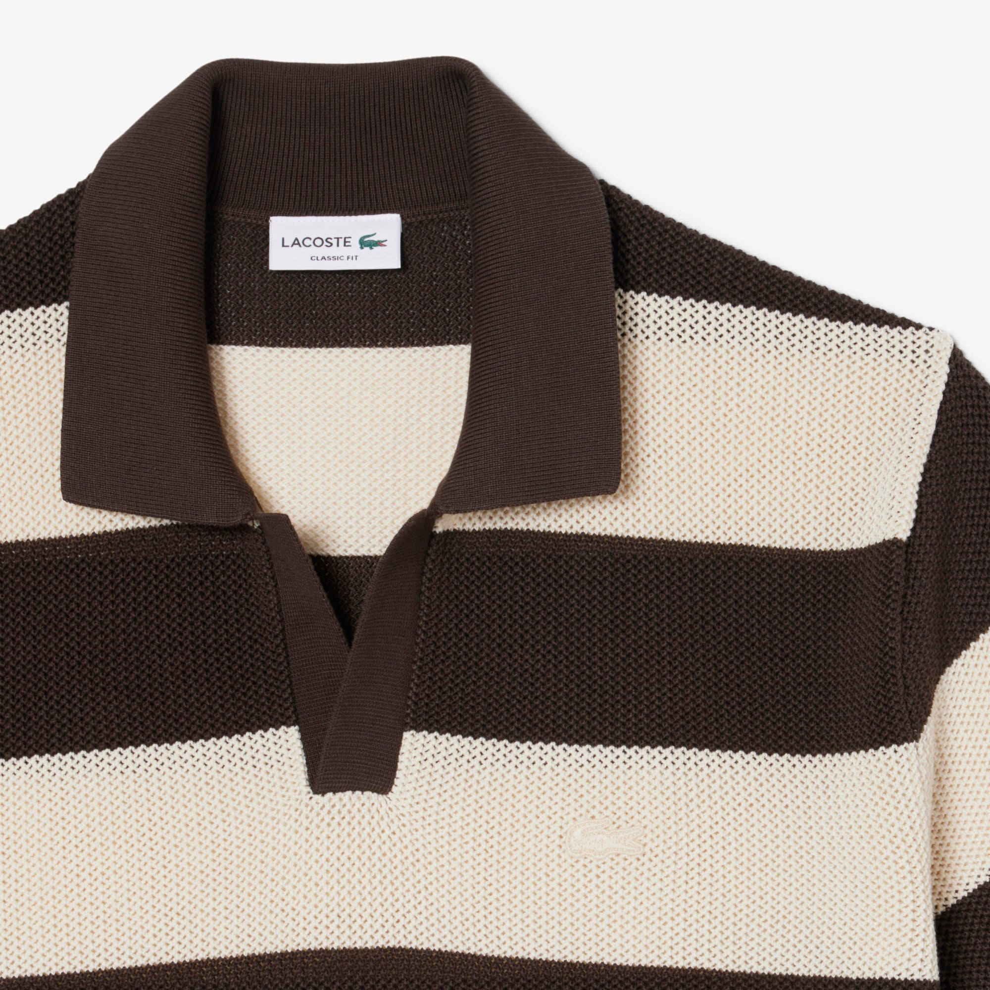 LACOSTE Short Sleeved Striped Polo Collar Sweater