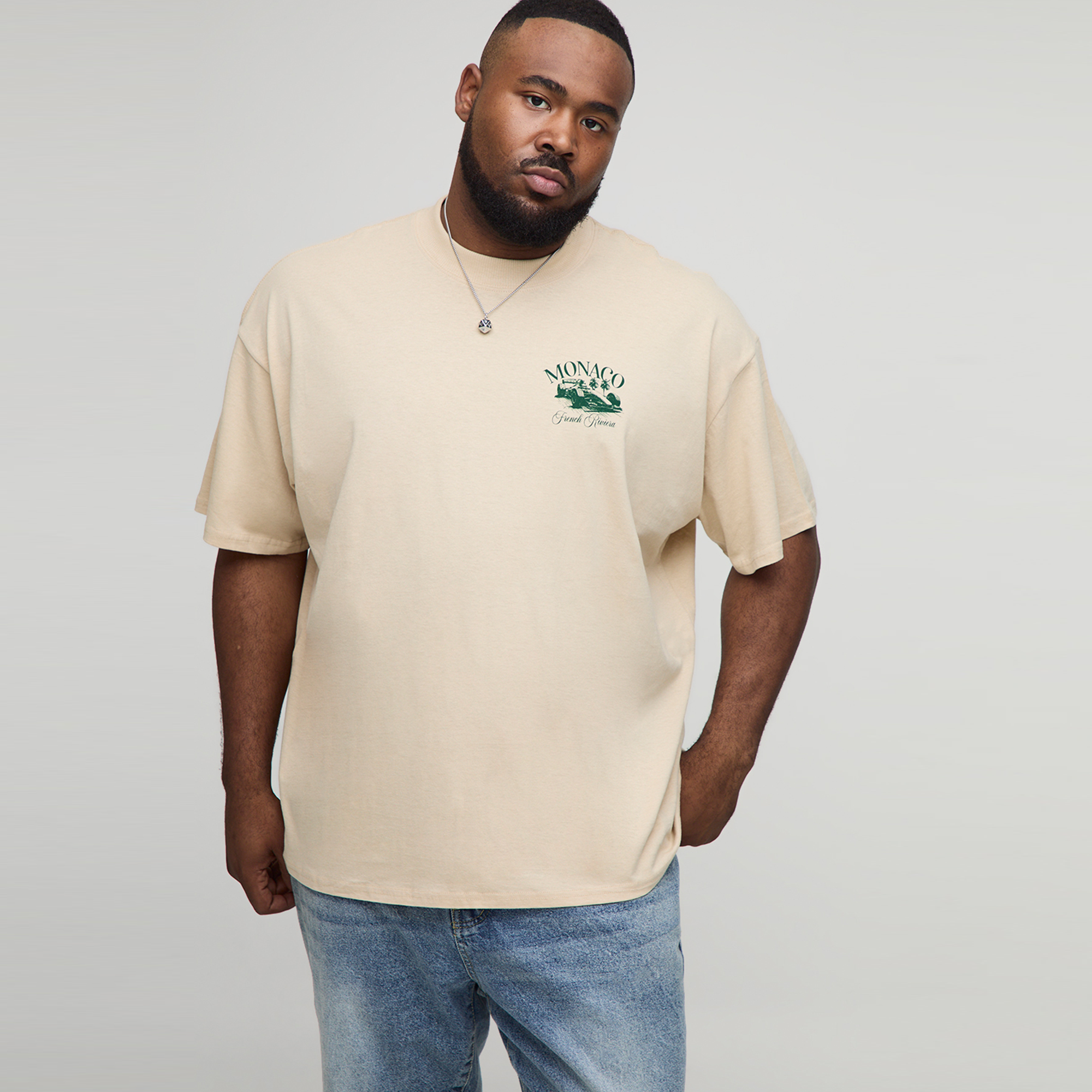 BOOHOOMAN Plus Oversized Monaco Racing Print T-Shirt