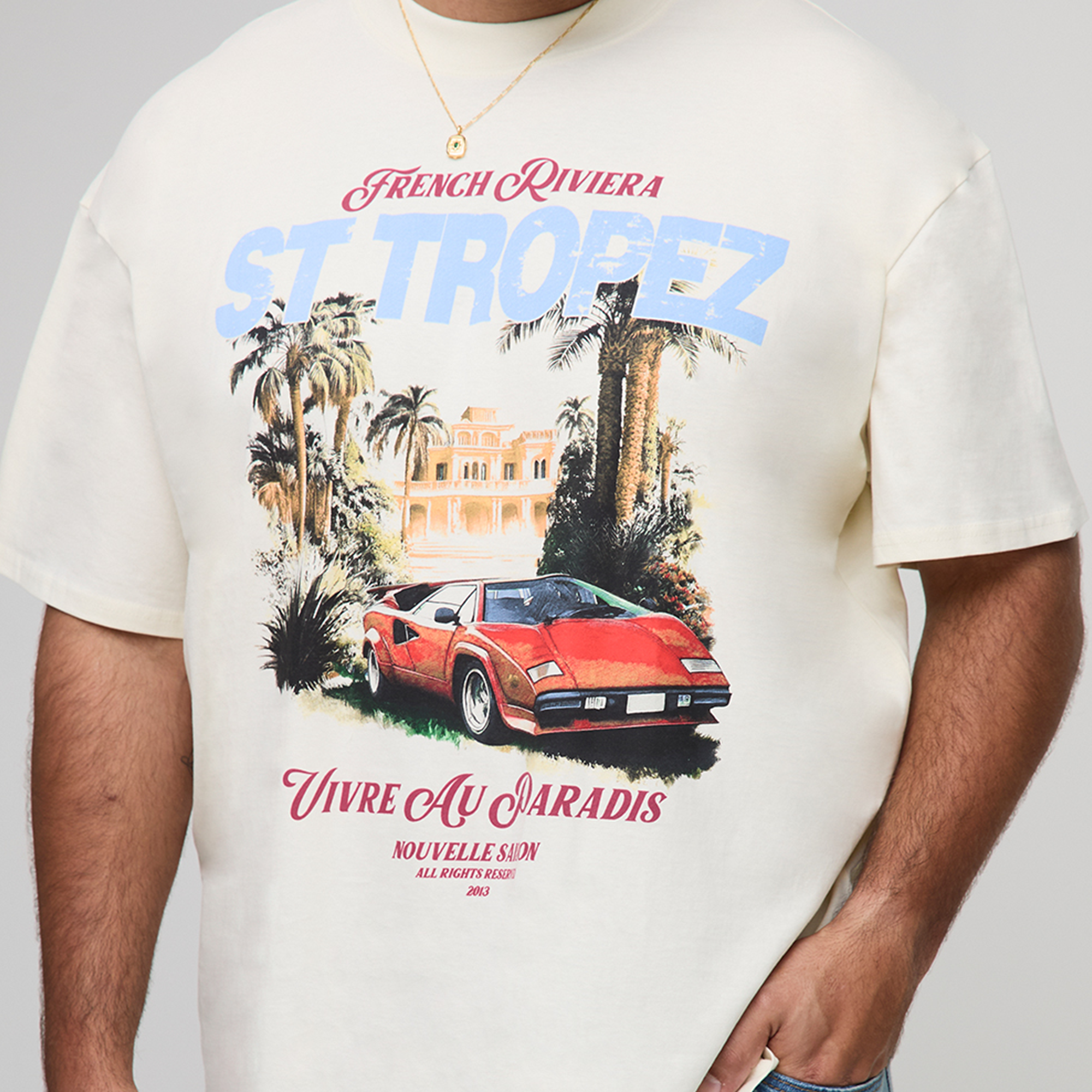 BOOHOOMAN Plus Oversized Extended Neck French Riviera T-Shirt