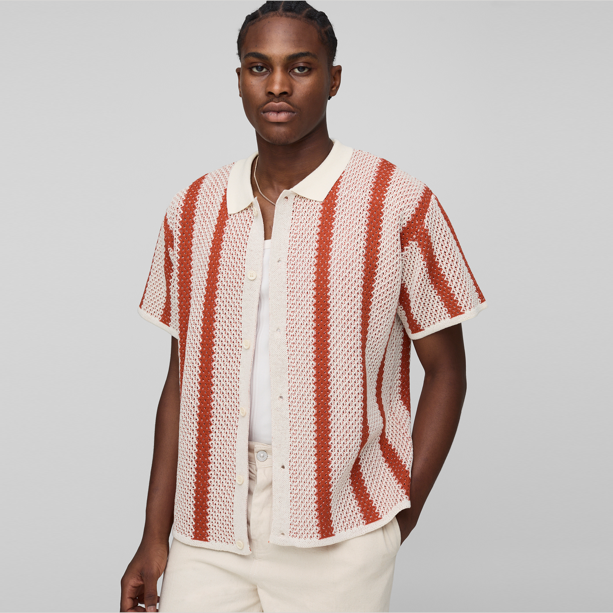 BOOHOOMAN Regular Fit Stripe Knitted Shirt