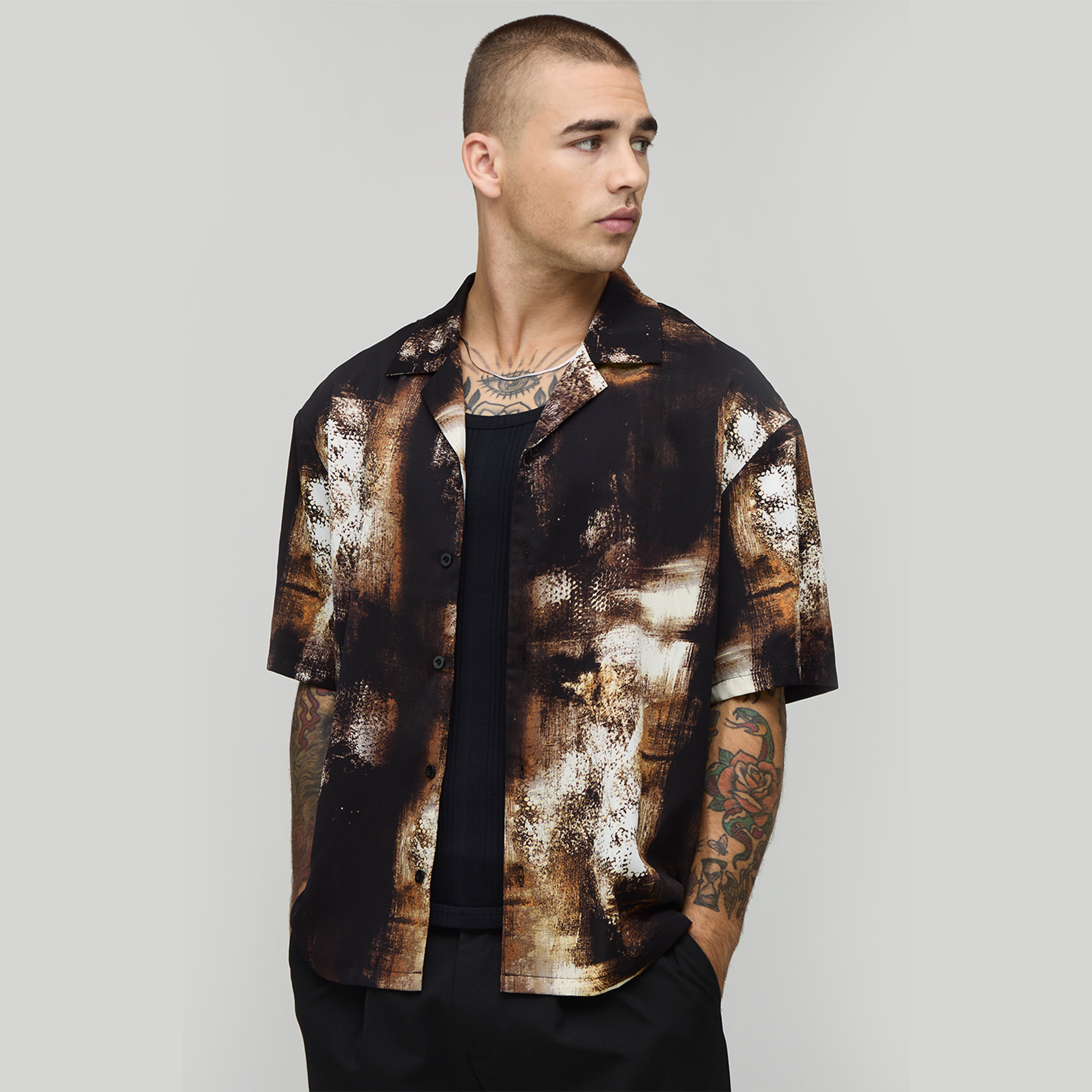BOOHOOMAN Distorted Print Short Sleeve Oversized Shirt