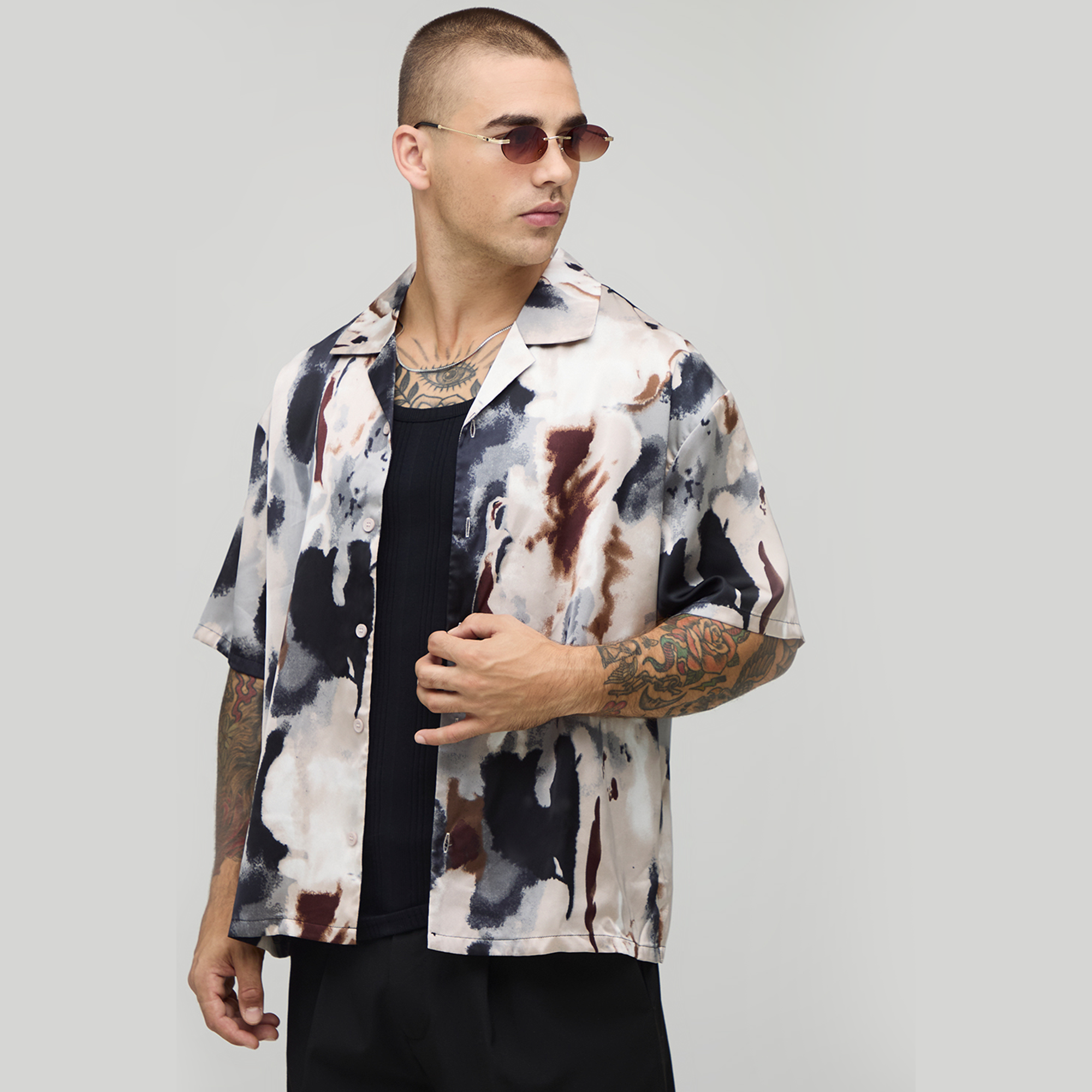 BOOHOOMAN Distorted Print Short Sleeve Oversized Shirt