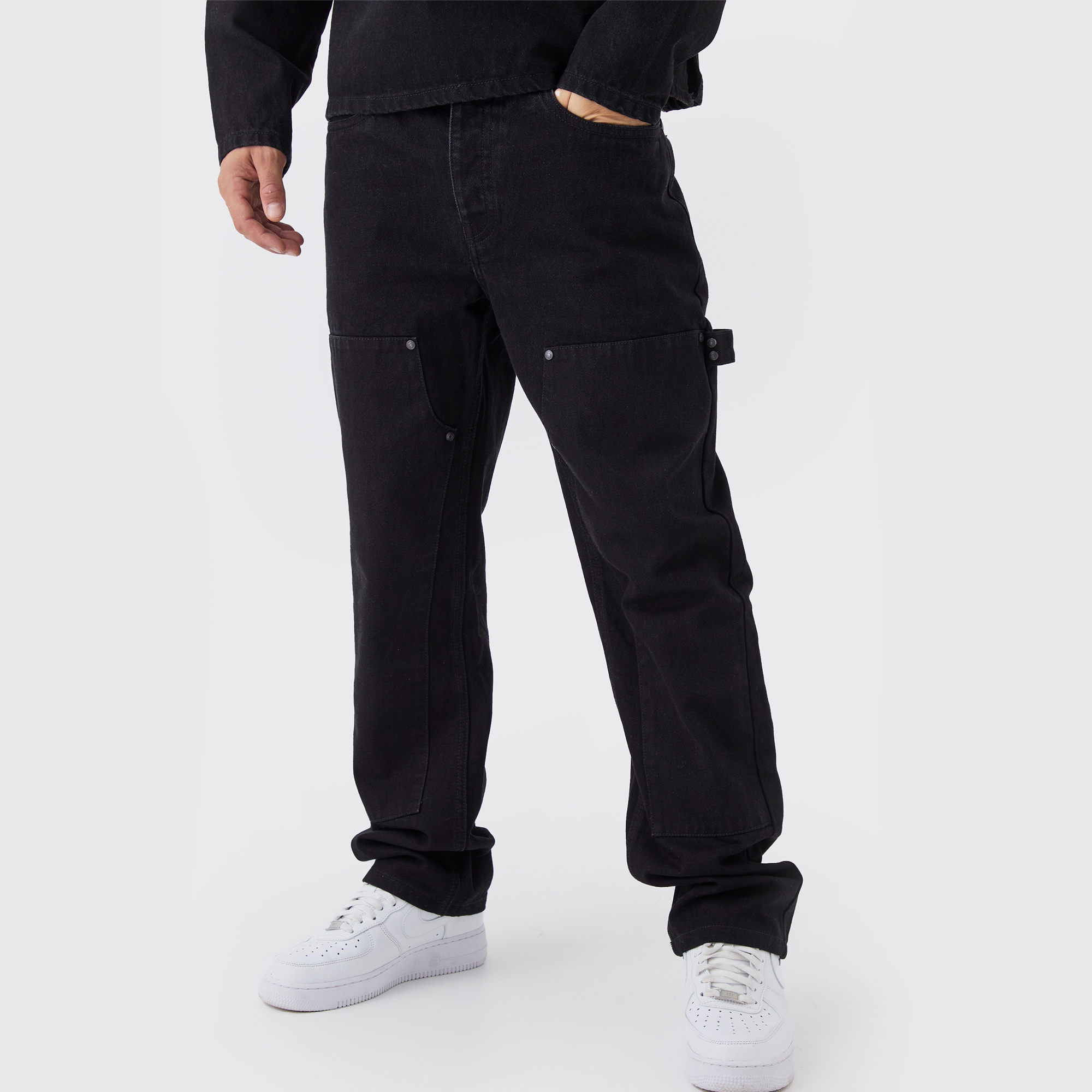 BOOHOOMAN Straight Leg Carpenter Black Jeans