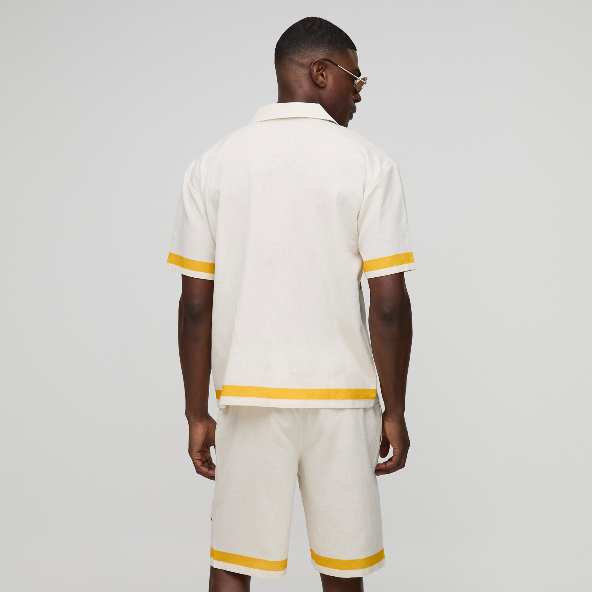 BOOHOOMAN Oversized Paradise Linen Blend Shirt & Short Set