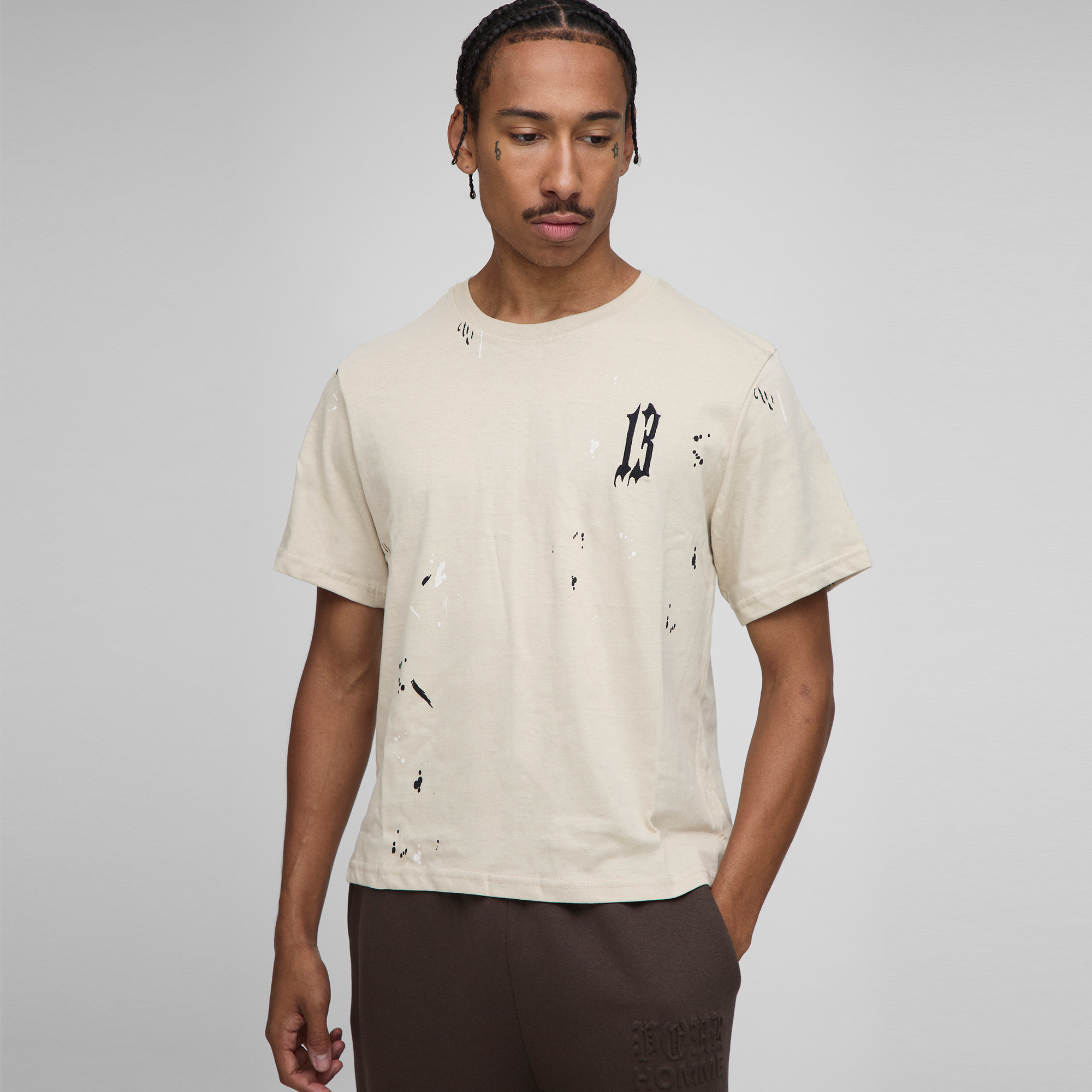 BOOHOOMAN Boxy 13 Embroidered Paint Splatter T-Shirt