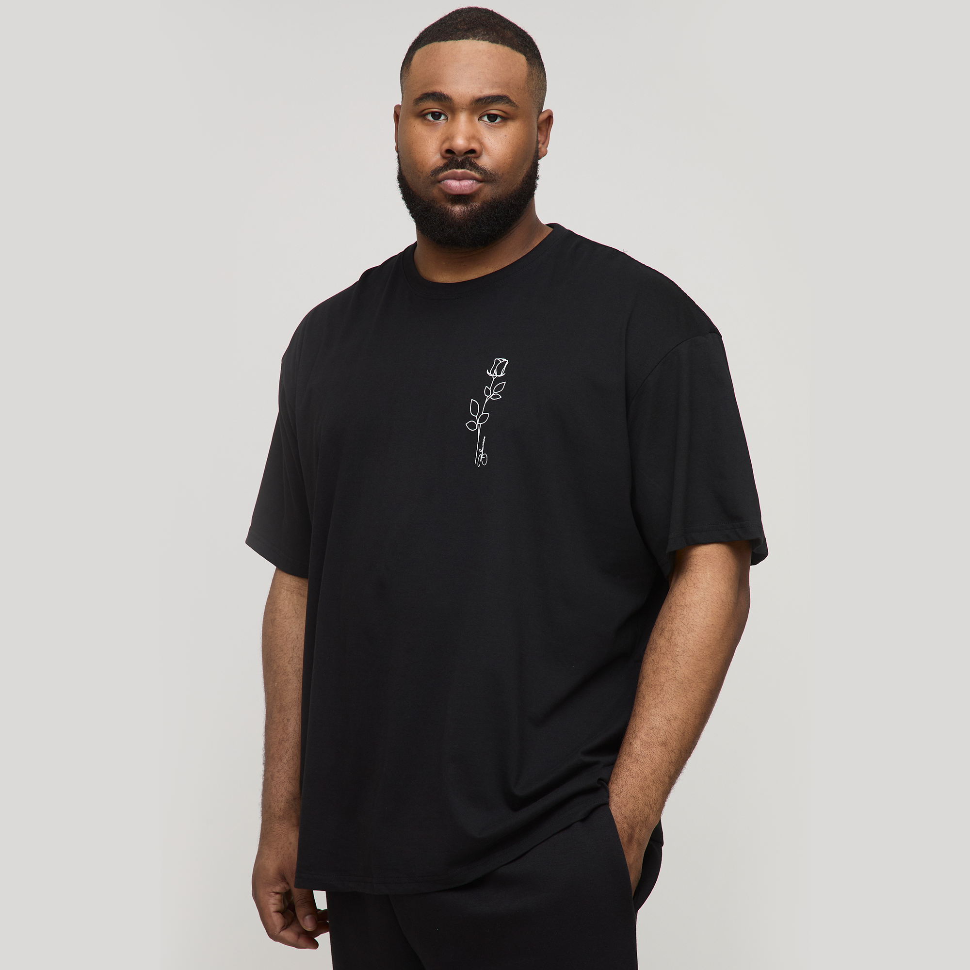 BOOHOOMAN Plus Oversized Floral Line Drawing Print T-Shirt