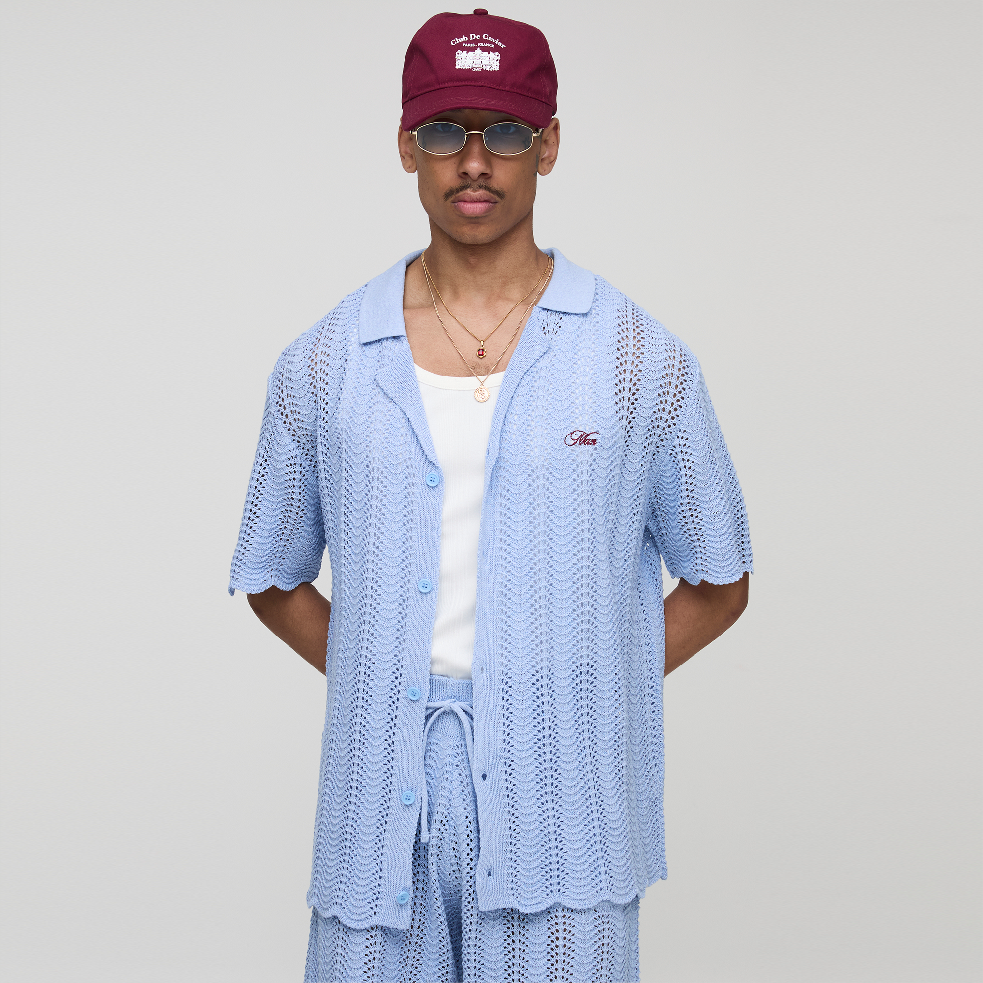 BOOHOOMAN Man Embroidered Relaxed Crochet Wavy Knitted Shirt