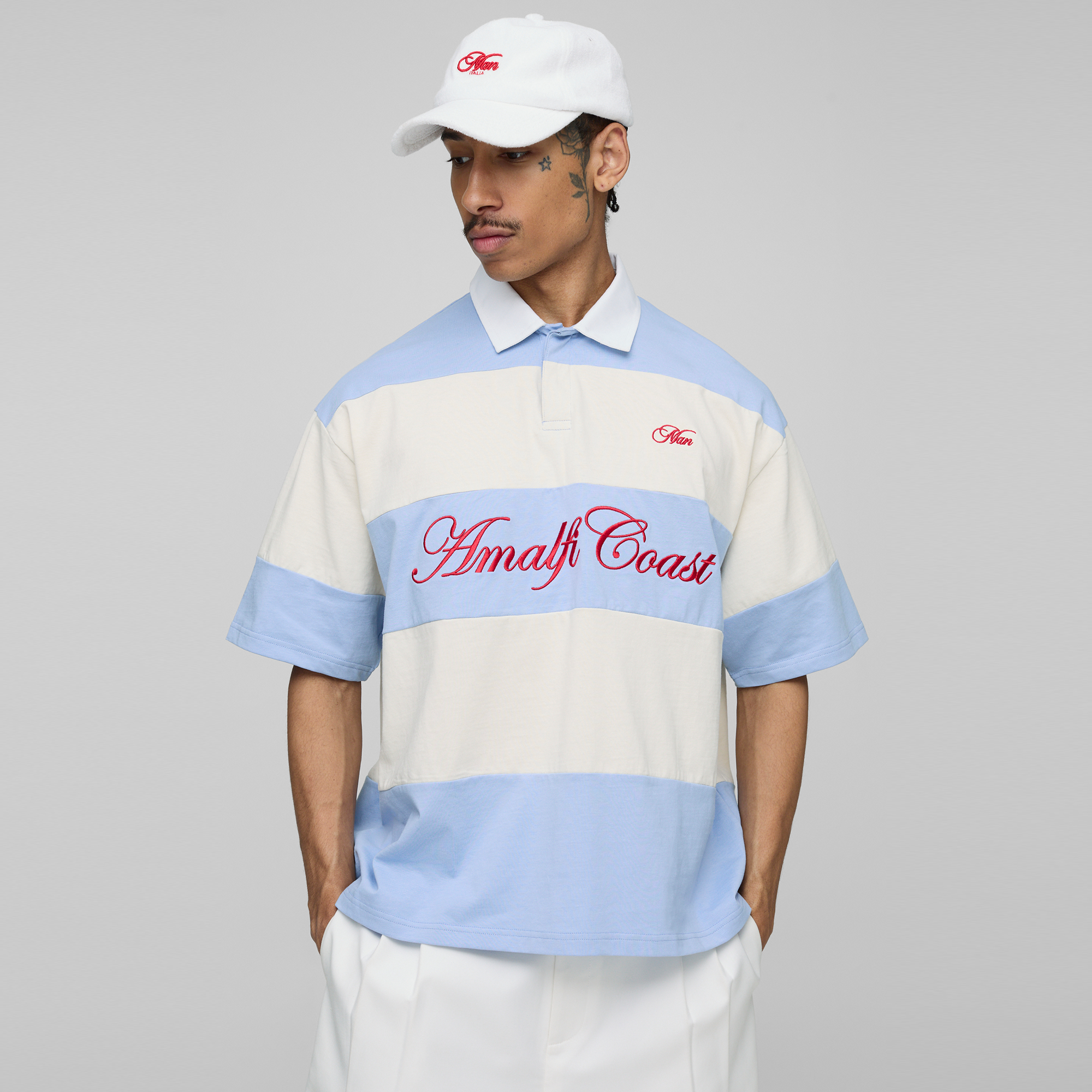 BOOHOOMAN Oversized Amalfi Striped Rugby Polo