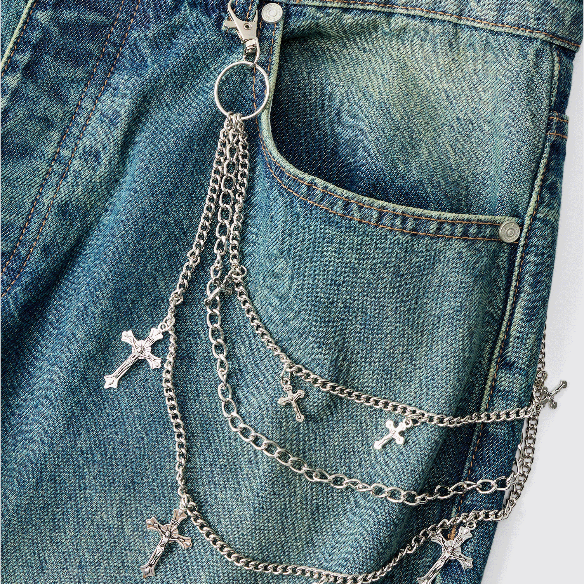 BOOHOOMAN Layered Cross Jean Chain In Silver
